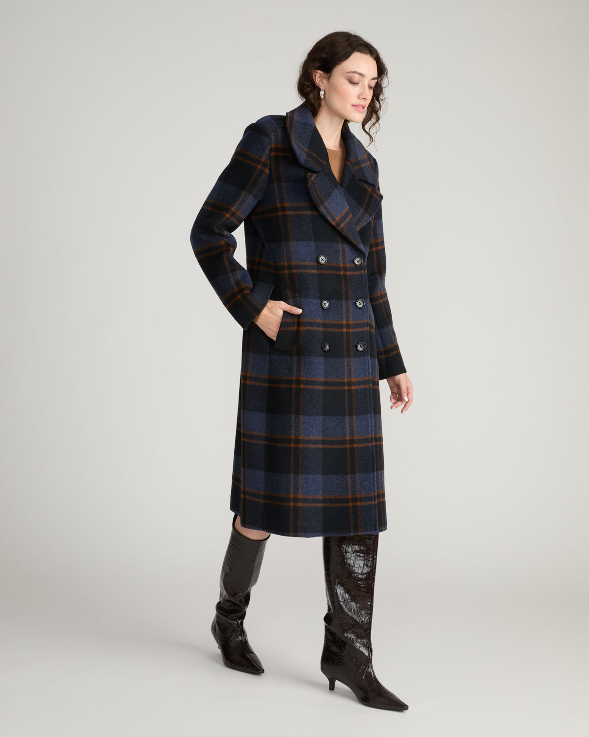Callaghan Wool Blend Coat - Indigo Plaid