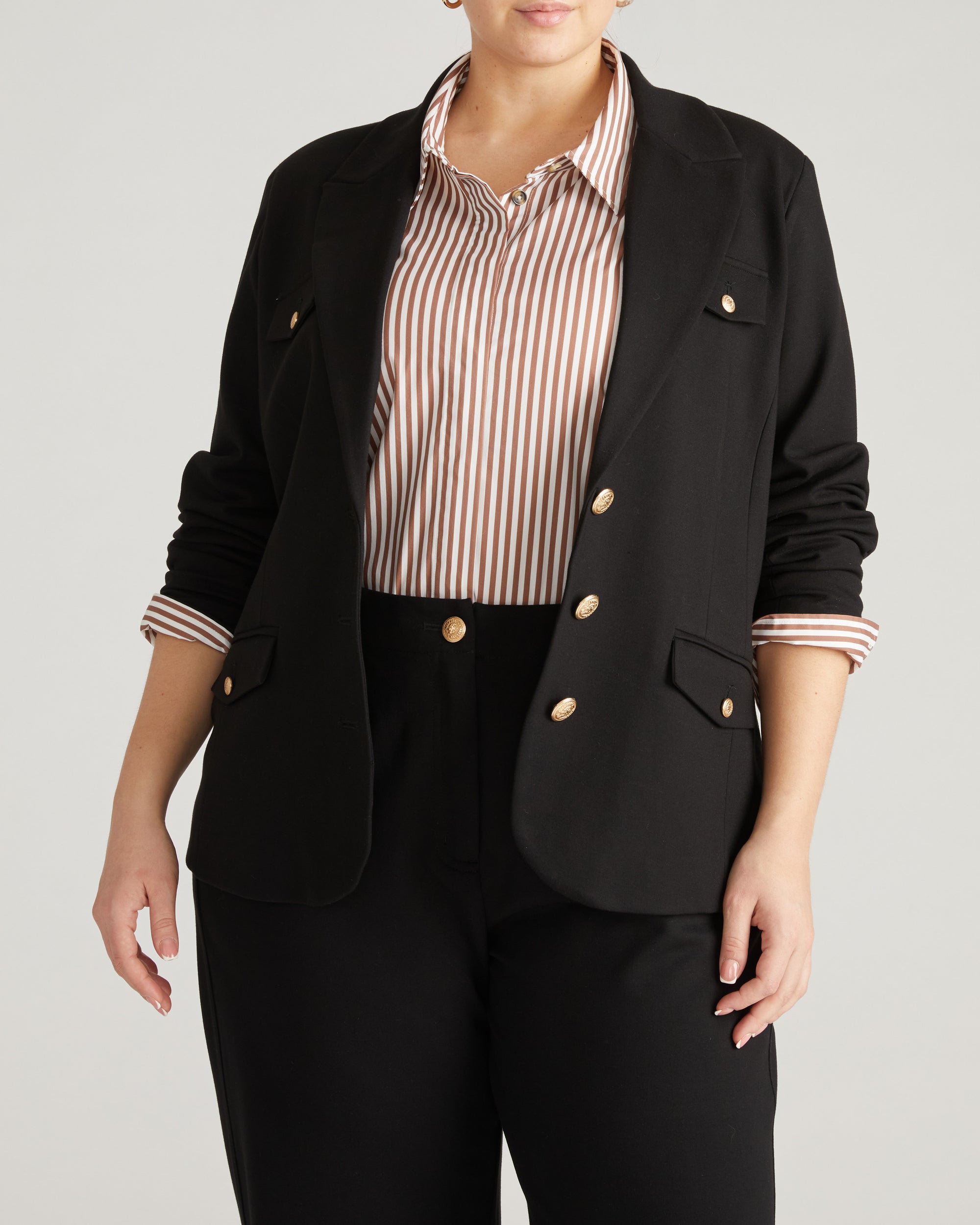 4 Pocket Ponte Blazer - / Black with Gold Buttons- Size2XS - by Universal Standard 4 Pocket Ponte Blazer - / Black with Gold Buttons- Size2XS - by Universal Standard