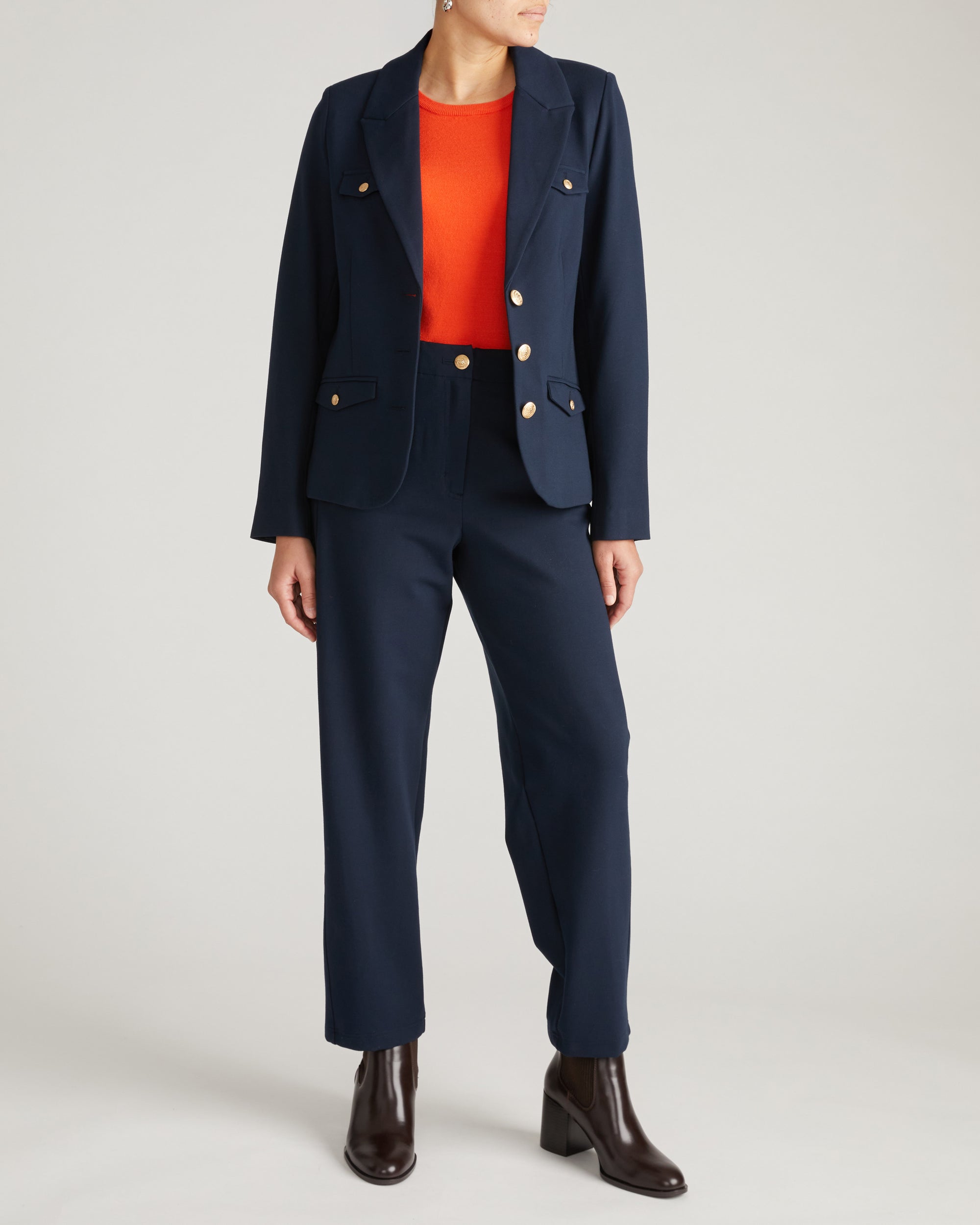 4 Pocket Ponte Blazer - Navy with Gold Buttons