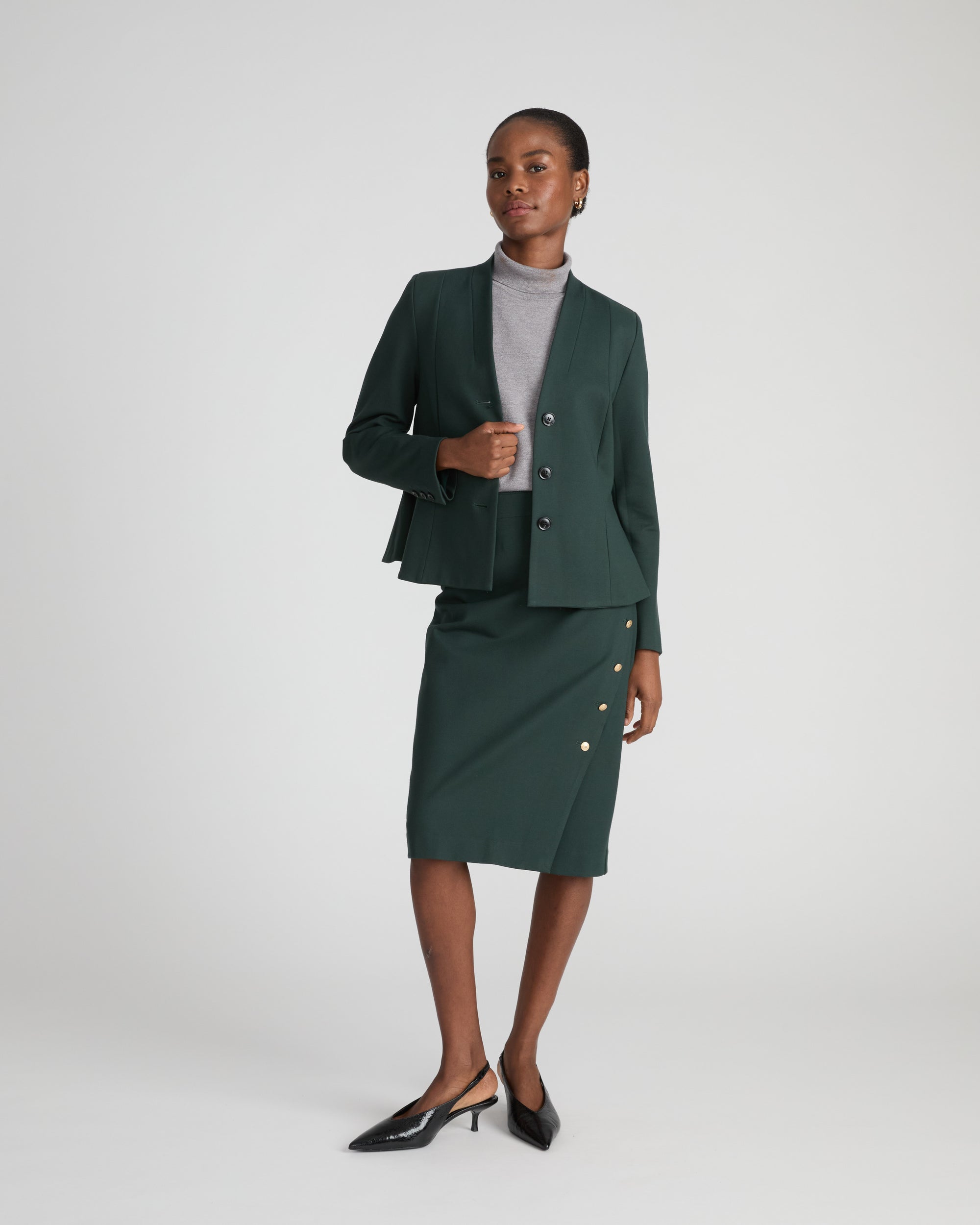 Anya Ponte Skirt - Green Gemstone with Gold Buttons | Plus Size & Straight Size Women's Fashion | Universal Standard