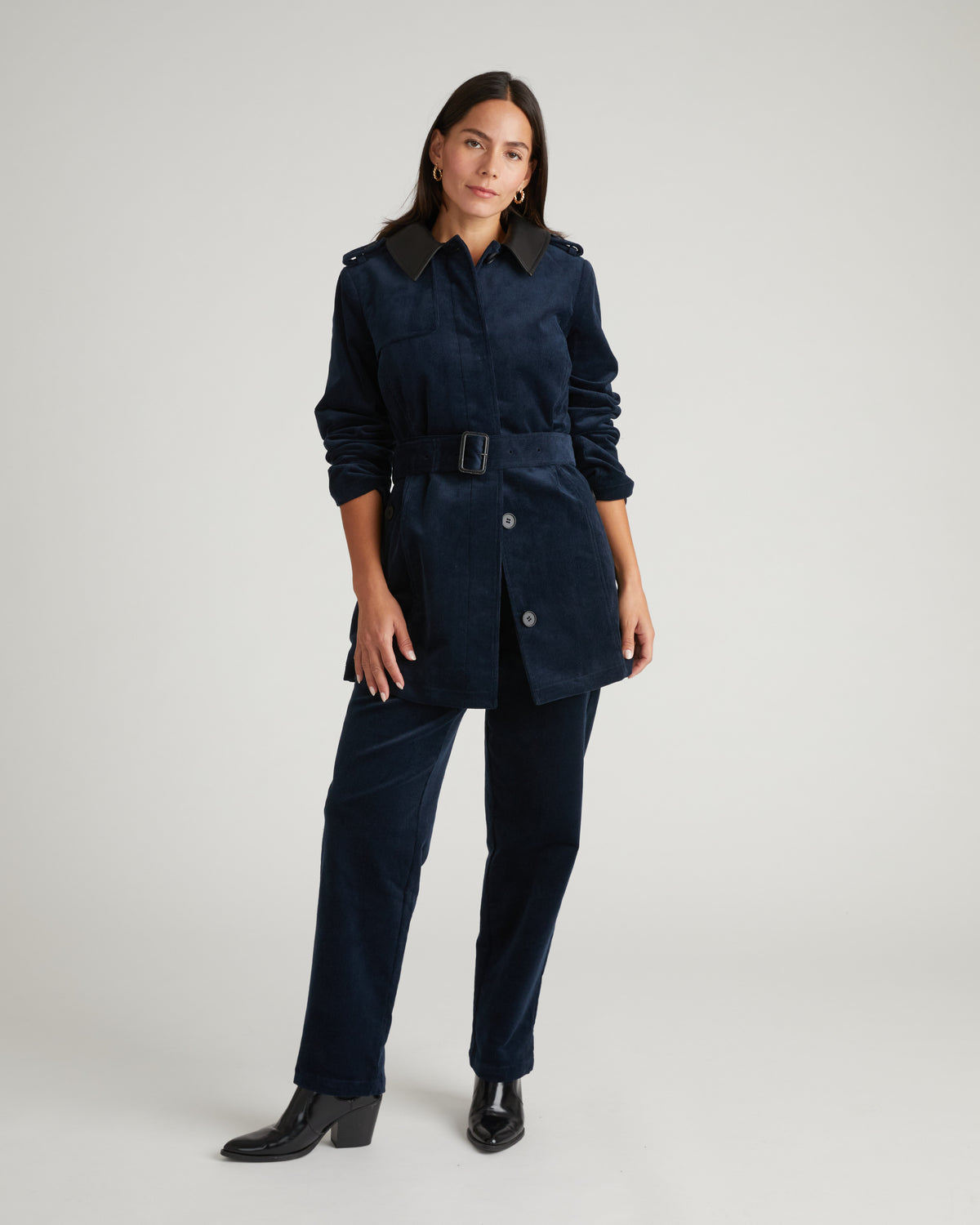 Cortland Stretch Corduroy Trench Coat - Navy | Plus Size & Straight Size Women's Fashion | Universal Standard