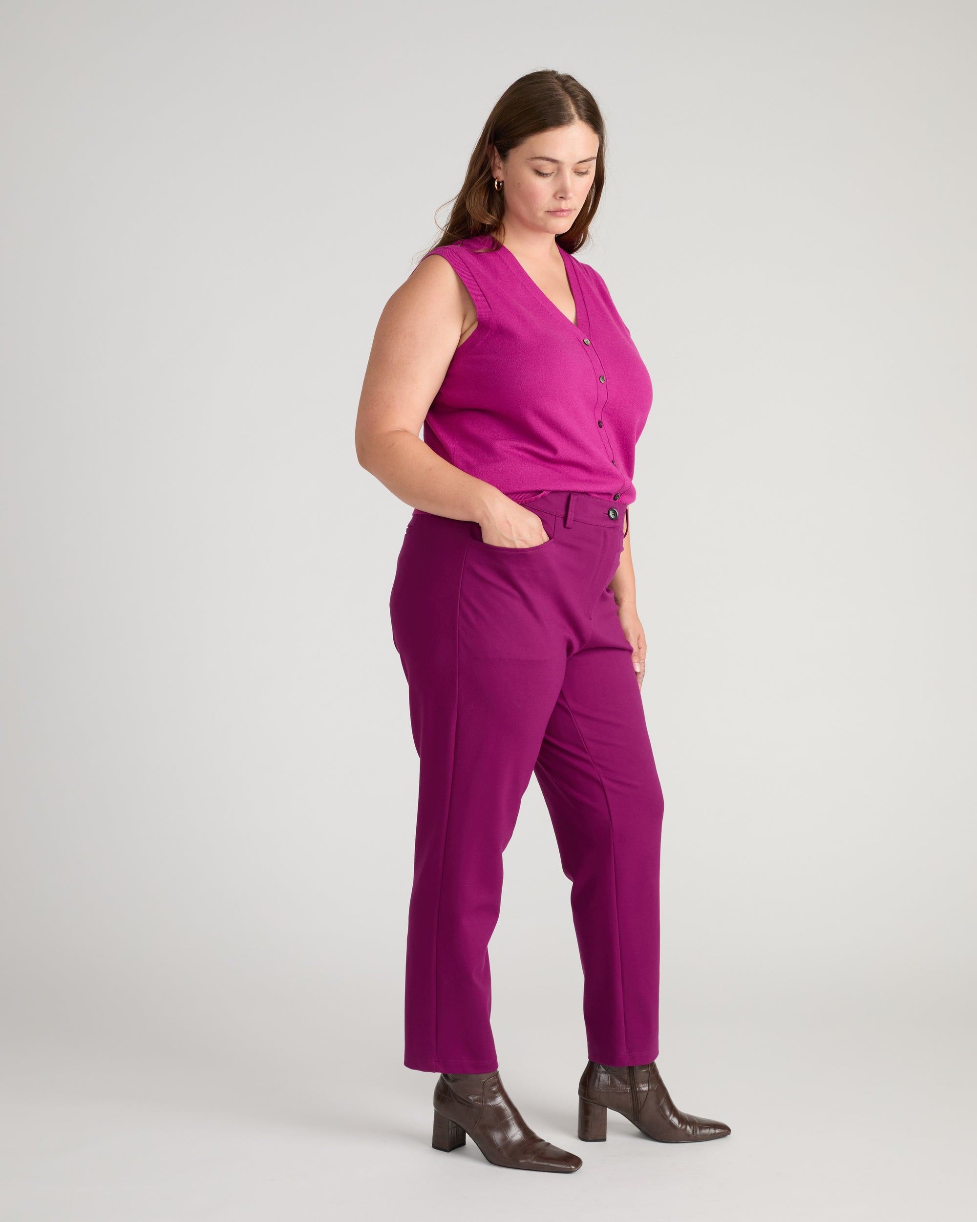 Long Cigarette Ponte Pants - Plum Caspia | Plus Size & Straight Size Women's Fashion | Universal Standard