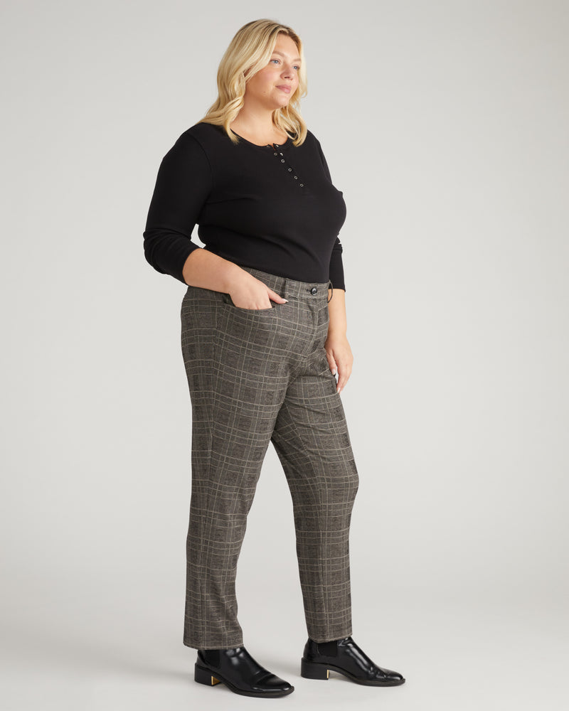 Long Cigarette Ponte Pants - British Plaid