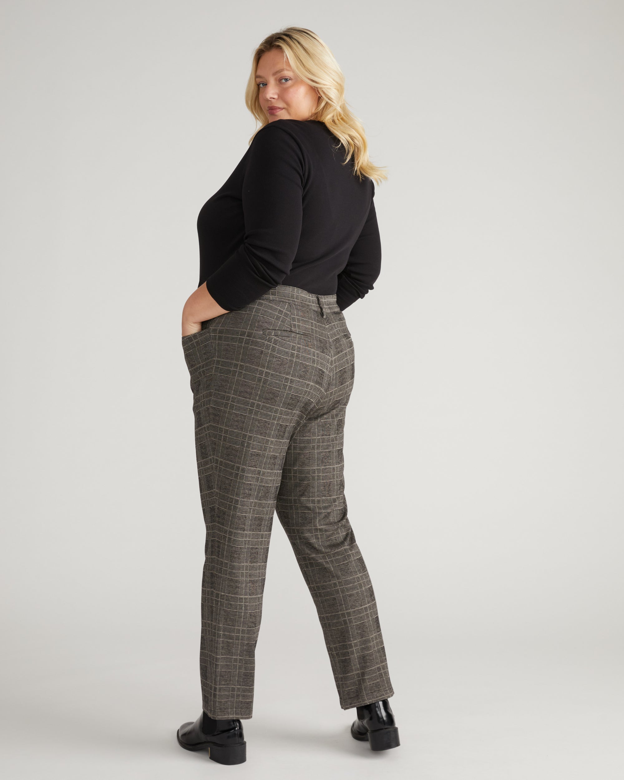 Long Cigarette Ponte Pants - British Plaid