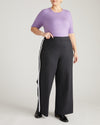 Stephanie Wide Leg Denim Look Stripe Ponte Pants 30 Inch - Charcoal Denim with Black/White Stripe