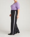 Stephanie Wide Leg Denim Look Stripe Ponte Pants 30 Inch - Charcoal Denim with Black/White Stripe