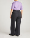 Stephanie Wide Leg Denim Look Stripe Ponte Pants 30 Inch - Charcoal Denim with Black/White Stripe