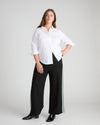 Stephanie Wide Leg Stripe Ponte Pants 30 Inch - Black with Retro Green Stripe | Plus Size & Straight Size Women's Fashion | Universal Standard