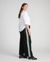 Stephanie Wide Leg Stripe Ponte Pants 30 Inch - Black with Retro Green Stripe | Plus Size & Straight Size Women's Fashion | Universal Standard