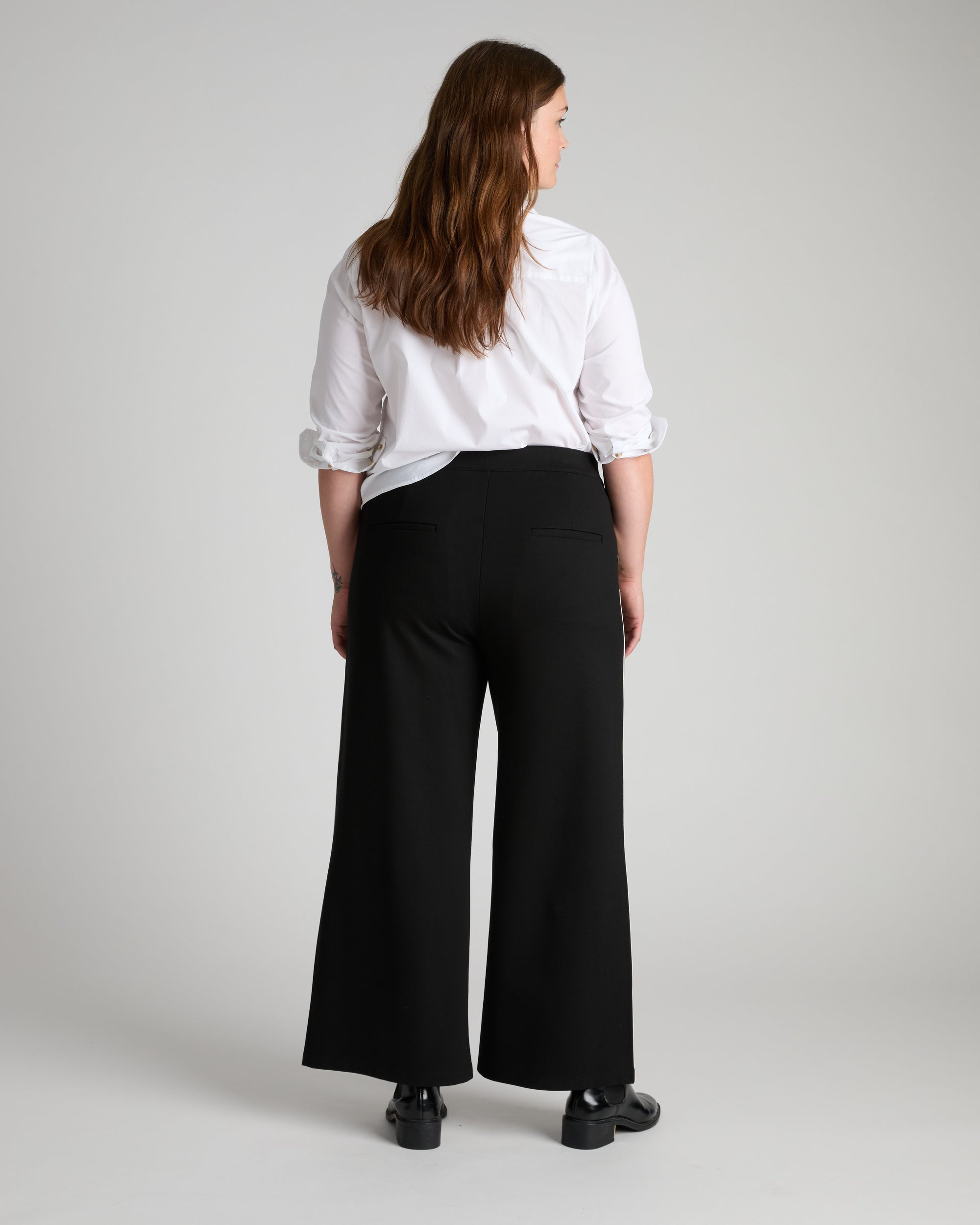 Stephanie Wide Leg Stripe Ponte Pants 30 Inch - Black with Retro Green Stripe | Plus Size & Straight Size Women's Fashion | Universal Standard