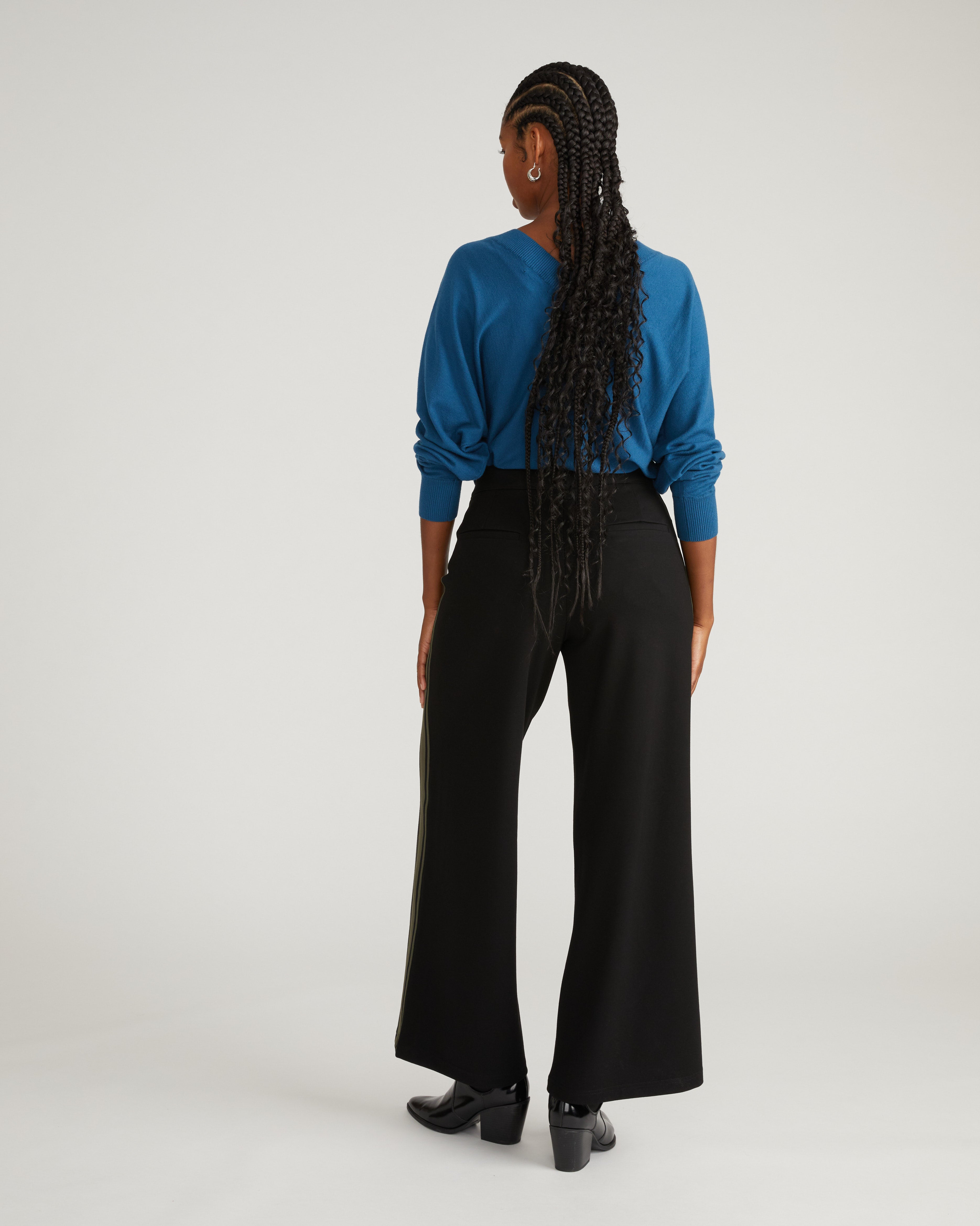 Stephanie Wide Leg Stripe Ponte Pants 30 Inch - Black with Camo