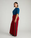 Stephanie Wide Leg Stripe Ponte Pants 30 Inch - Garnet with Camel/Black Stripe