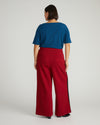 Stephanie Wide Leg Stripe Ponte Pants 30 Inch - Garnet with Camel/Black Stripe