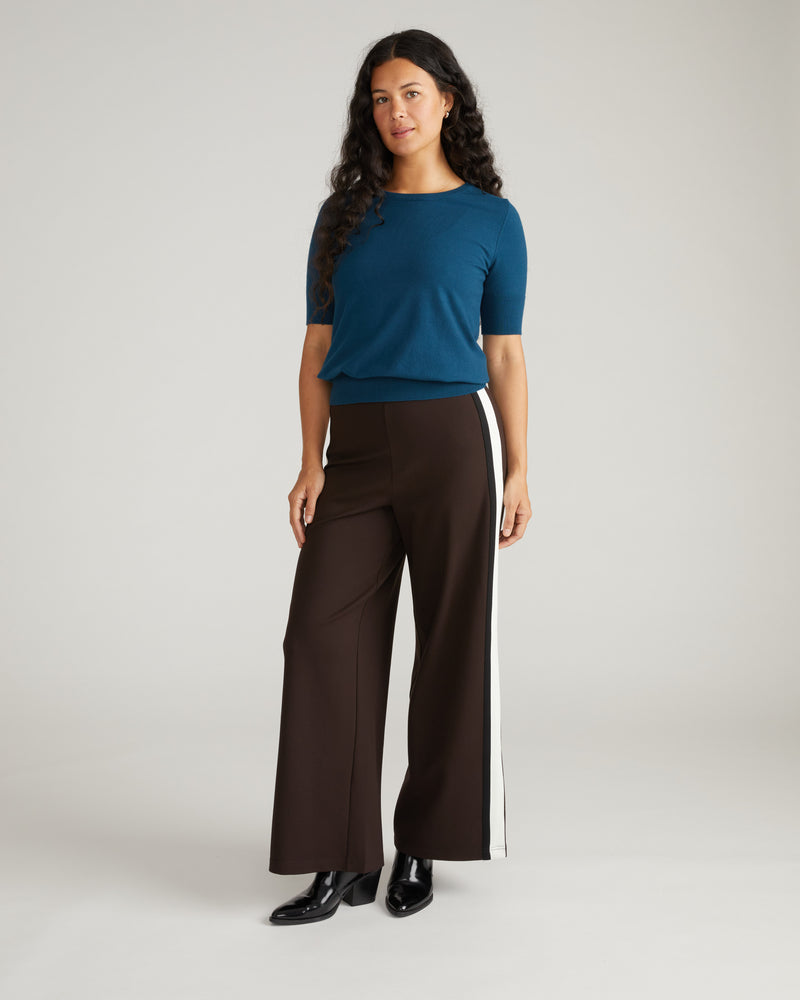 Stephanie Wide Leg Stripe Ponte Pants 30 Inch - Espresso with Black/Ecru Stripe | Plus Size & Straight Size Women's Fashion | Universal Standard