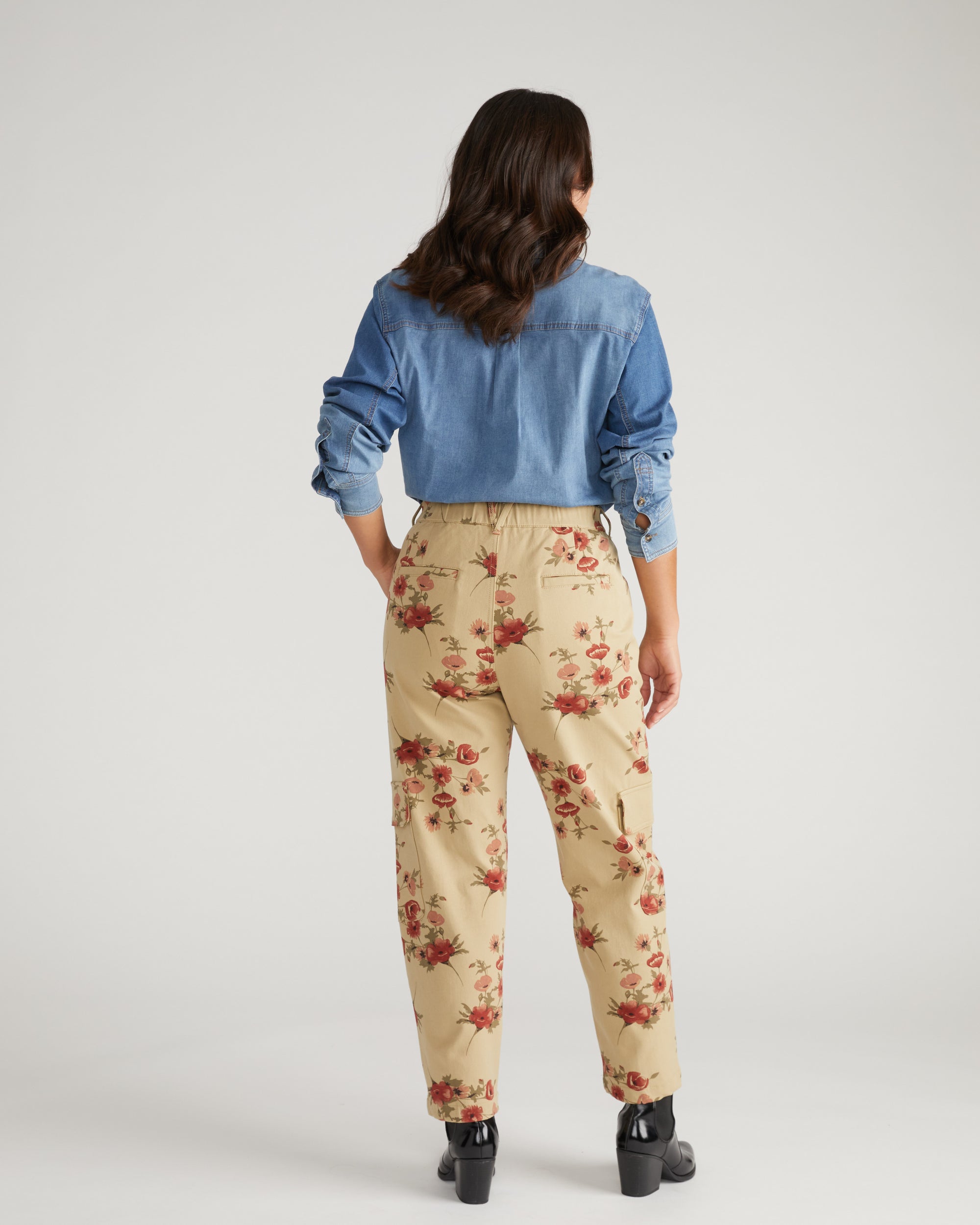 Karlee Stretch Cotton Twill Cargo Pants - Wild Flower Bouquet Print