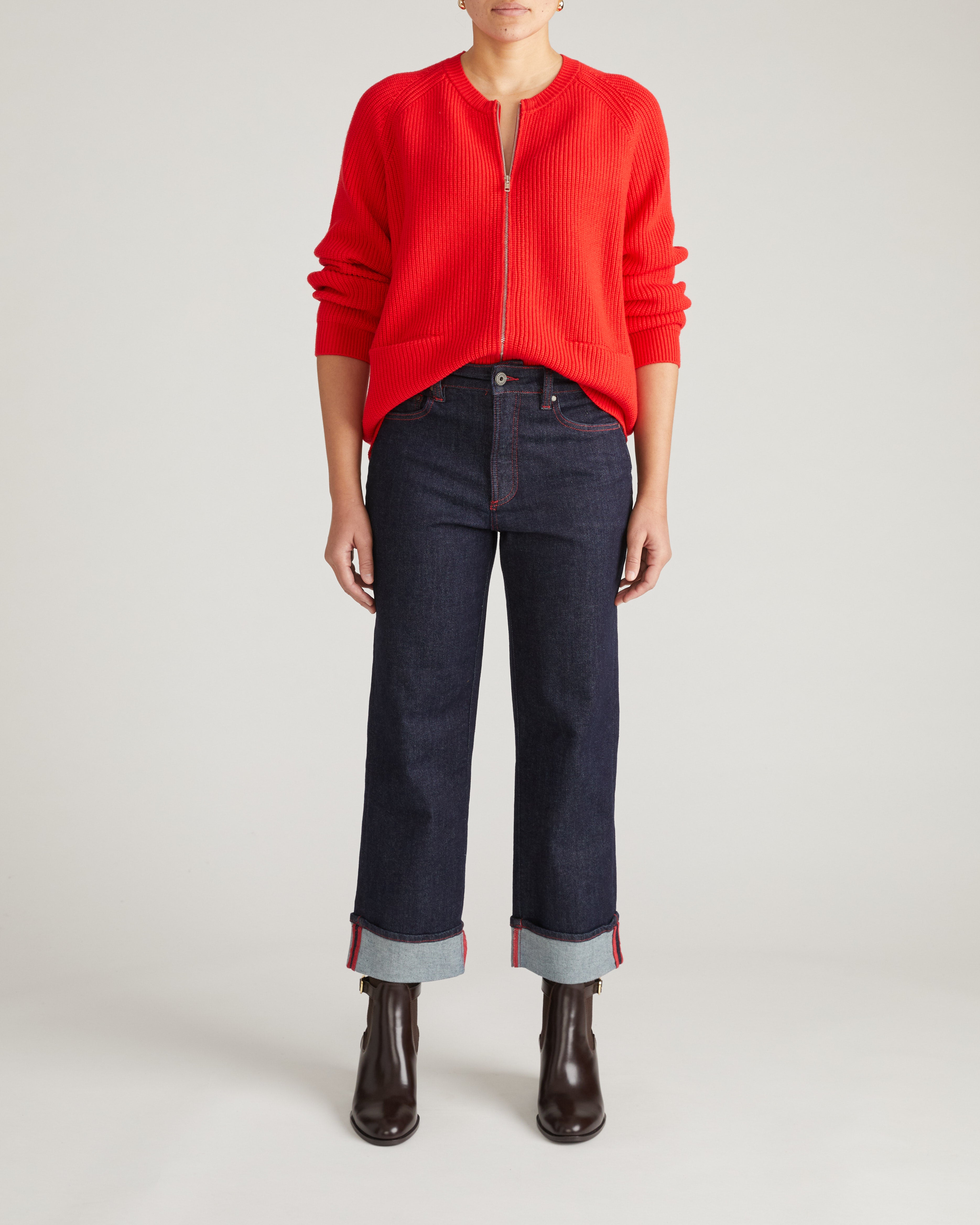 Stevie High Rise Cuffed Straight Leg Jeans - Americana Wash with