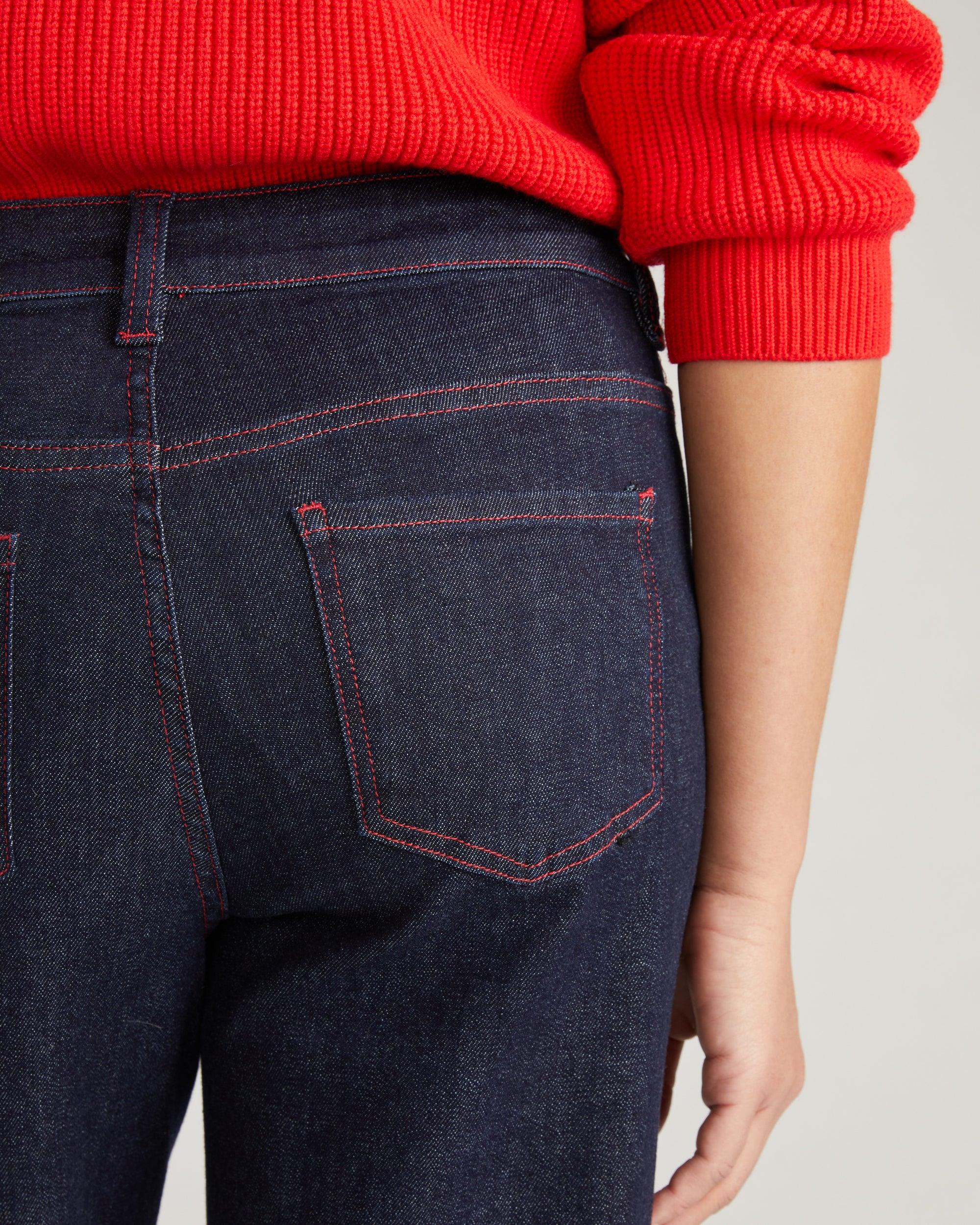 Stevie High Rise Cuffed Straight Leg Jeans - Americana Wash with Red Stitching