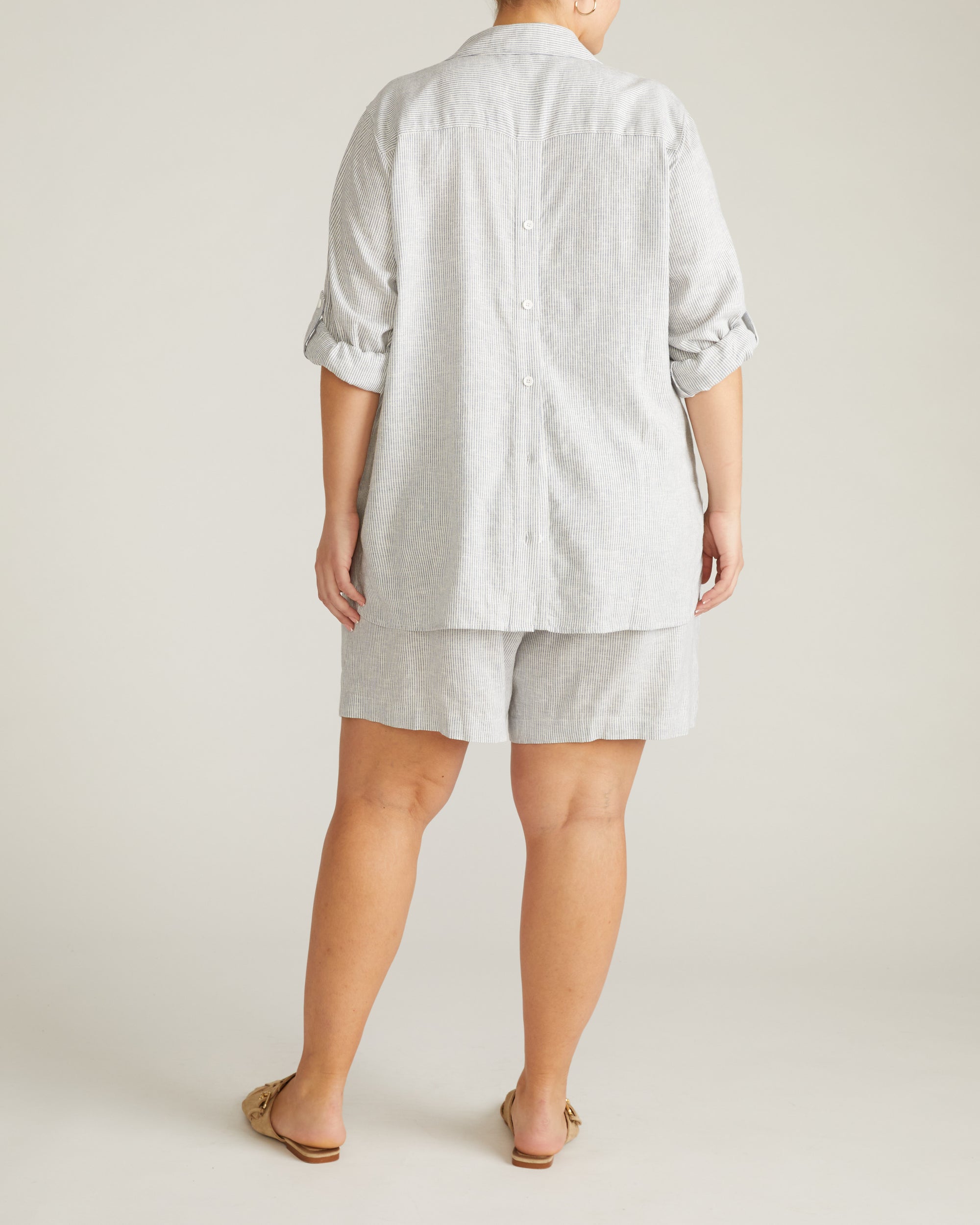 Juniper Linen Blend Easy Pull-On Shorts - Beach Stripe | Plus Size & Straight Size Women's Fashion | Universal Standard