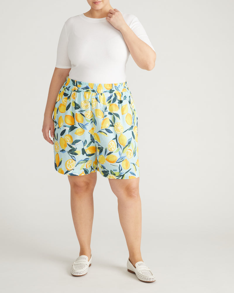 Juniper Linen Easy Pull-On Shorts - Limoncello Print | Plus Size & Straight Size Women's Fashion | Universal Standard