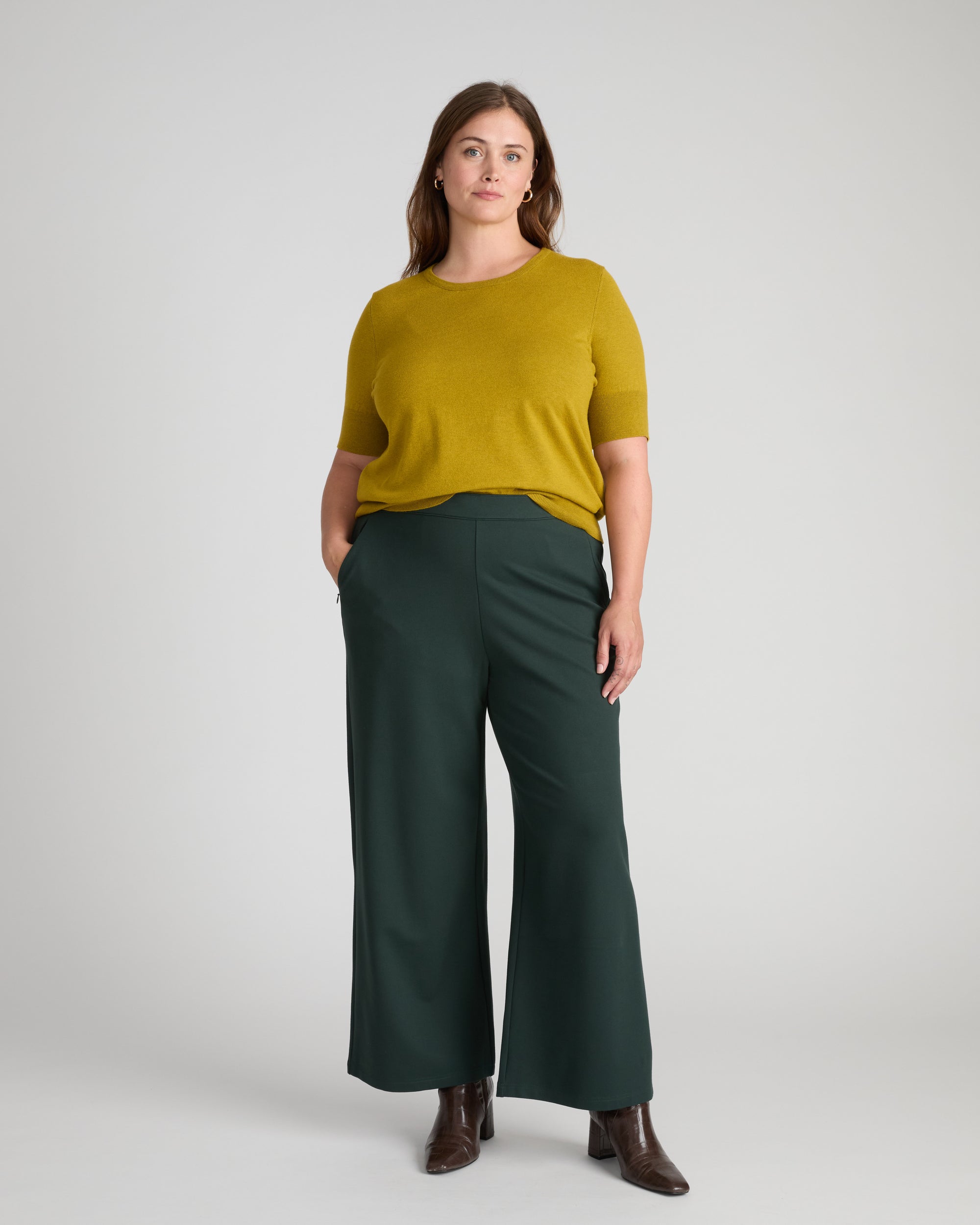 Stephanie Wide Leg Ponte Pants - Green Gemstone | Plus Size & Straight Size Women's Fashion | Universal Standard