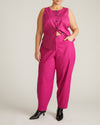 Woman wearing Lou Barrel Leg Linen Pants - Hyper Pink from Universal Standard