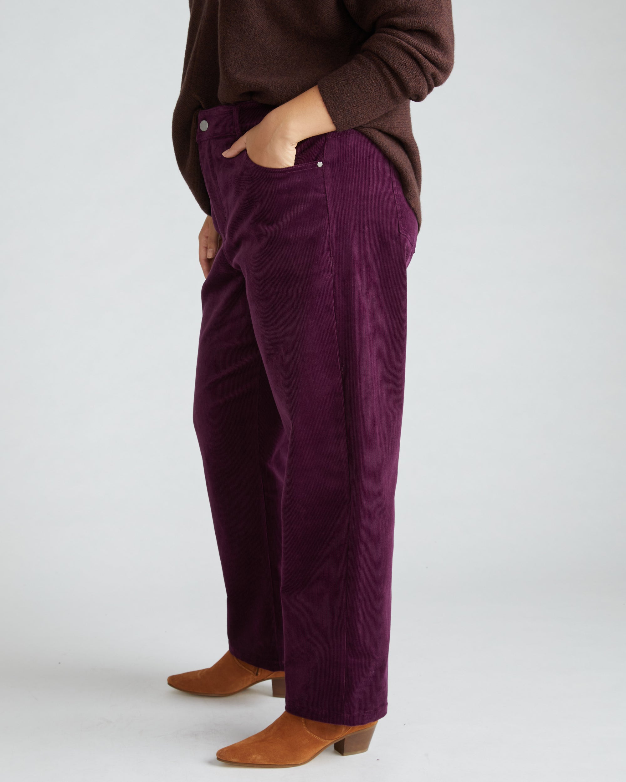 Cassidy High Rise Straight Corduroy Pants - Gamay
