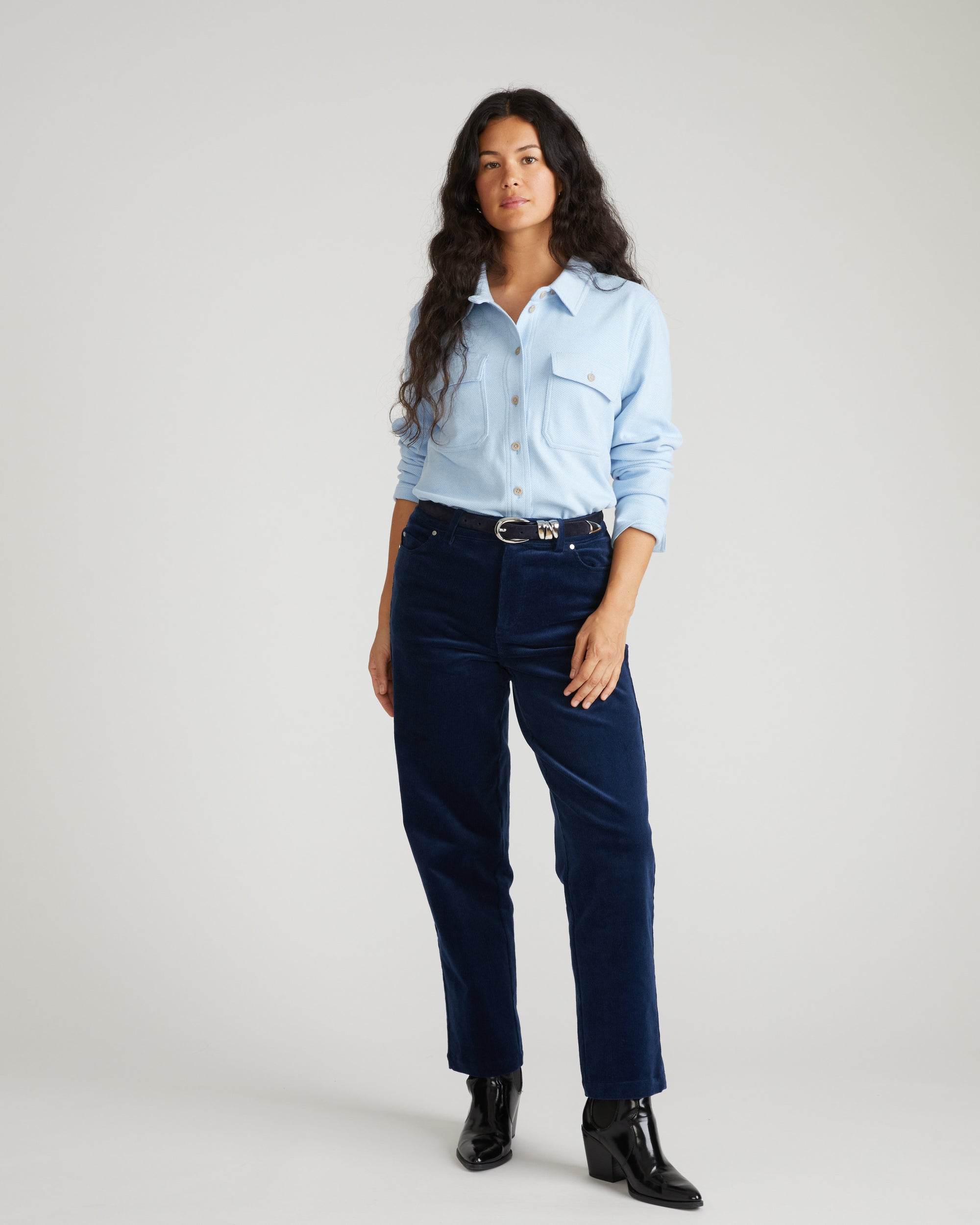 Cassidy High Rise Straight Corduroy Pants - Pageant Blue