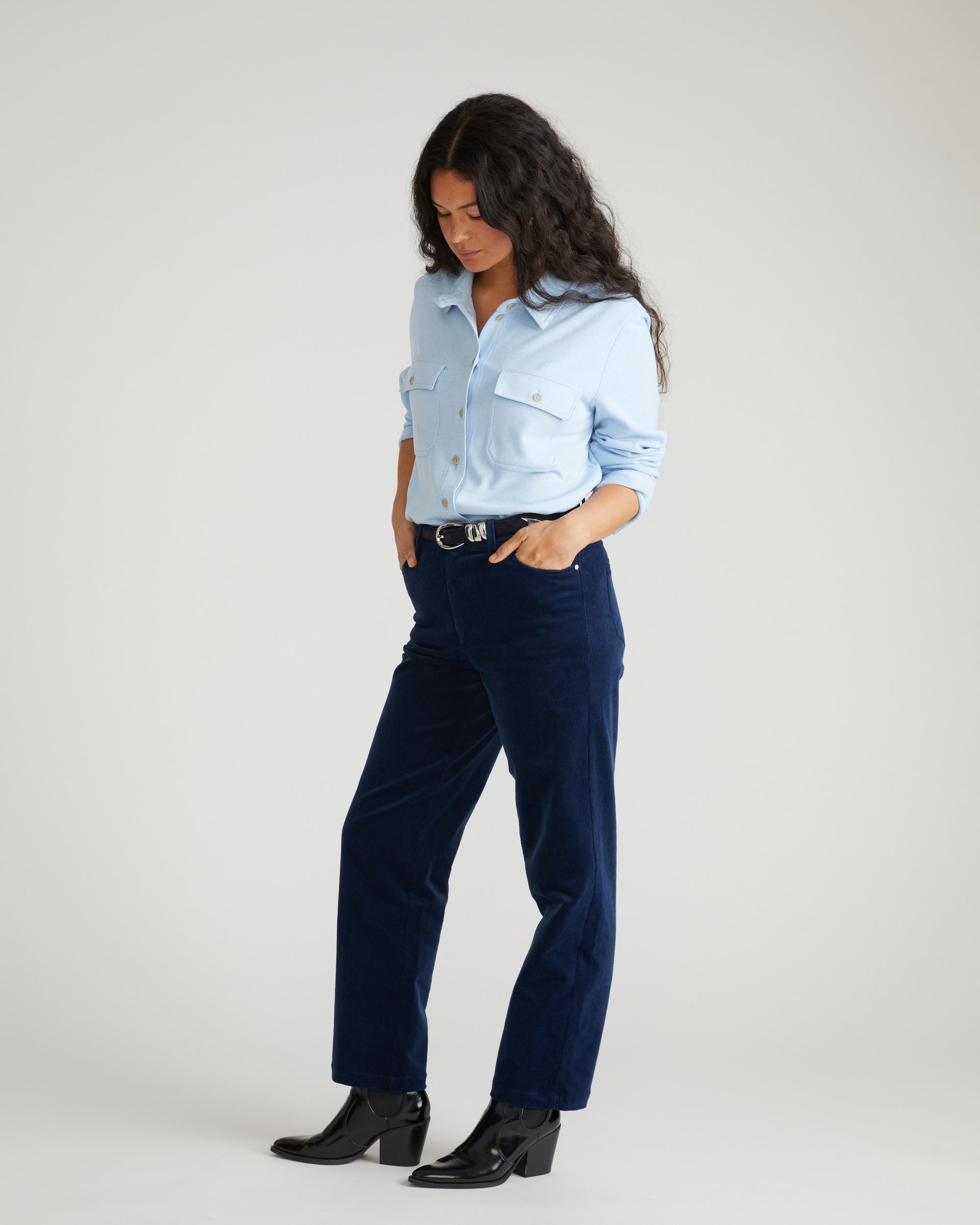 Cassidy High Rise Straight Corduroy Pants - Pageant Blue