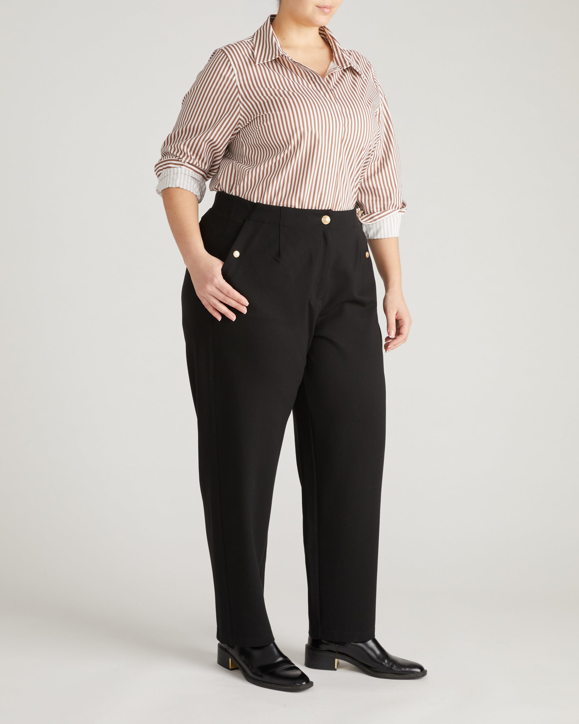 Plus Size - Audrey Tailored Ponte Pants - Black with Gold Buttons - Size S - by Universal Standard Plus Size - Audrey Tailored Ponte Pants - Black with Gold Buttons - Size S - by Universal Standard