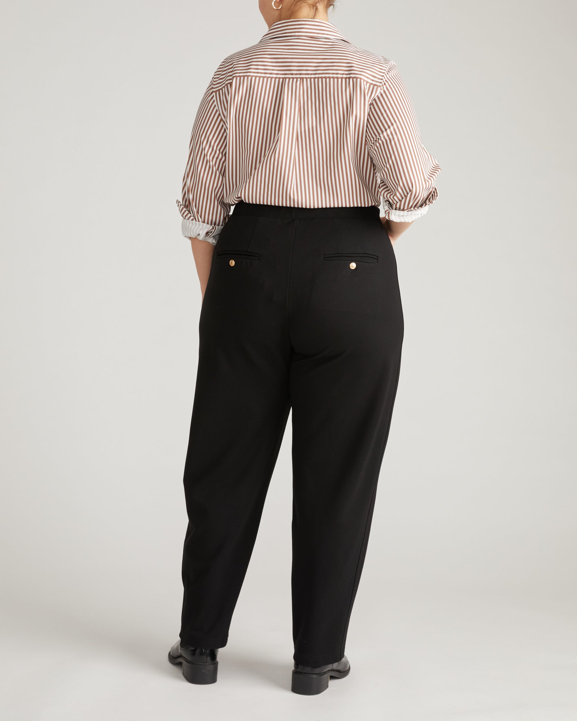 Audrey Tailored Ponte Pants - Black with Gold Buttons