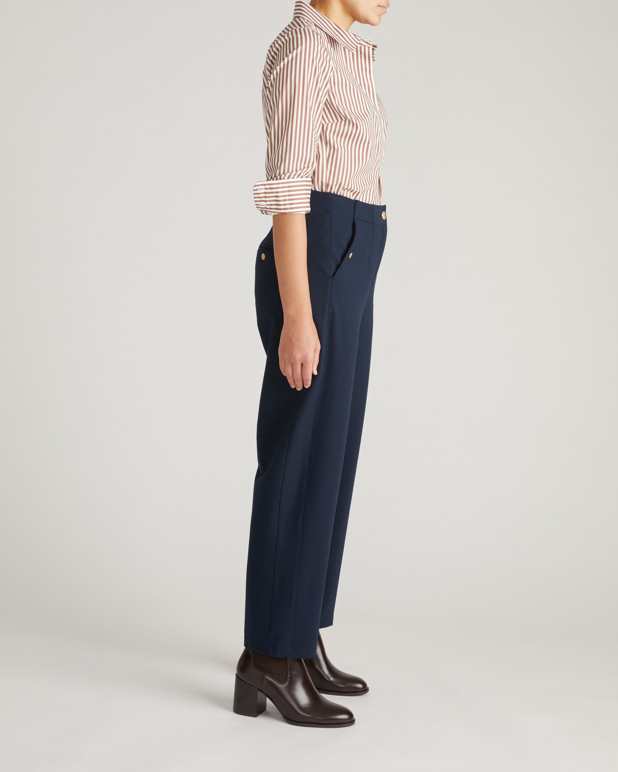 Audrey Tailored Ponte Pants - Navy with Gold Buttons
