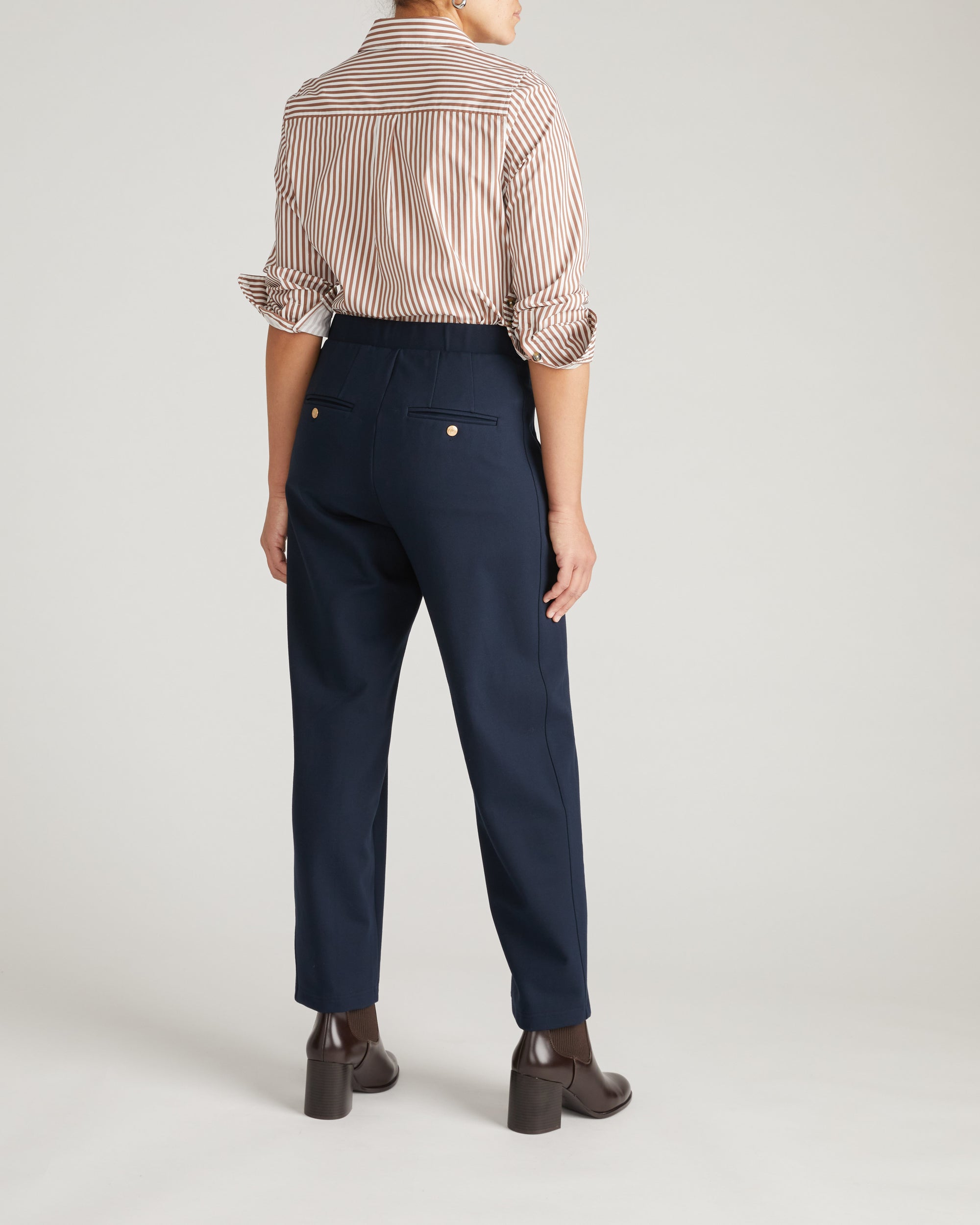 Audrey Tailored Ponte Pants - Navy with Gold Buttons