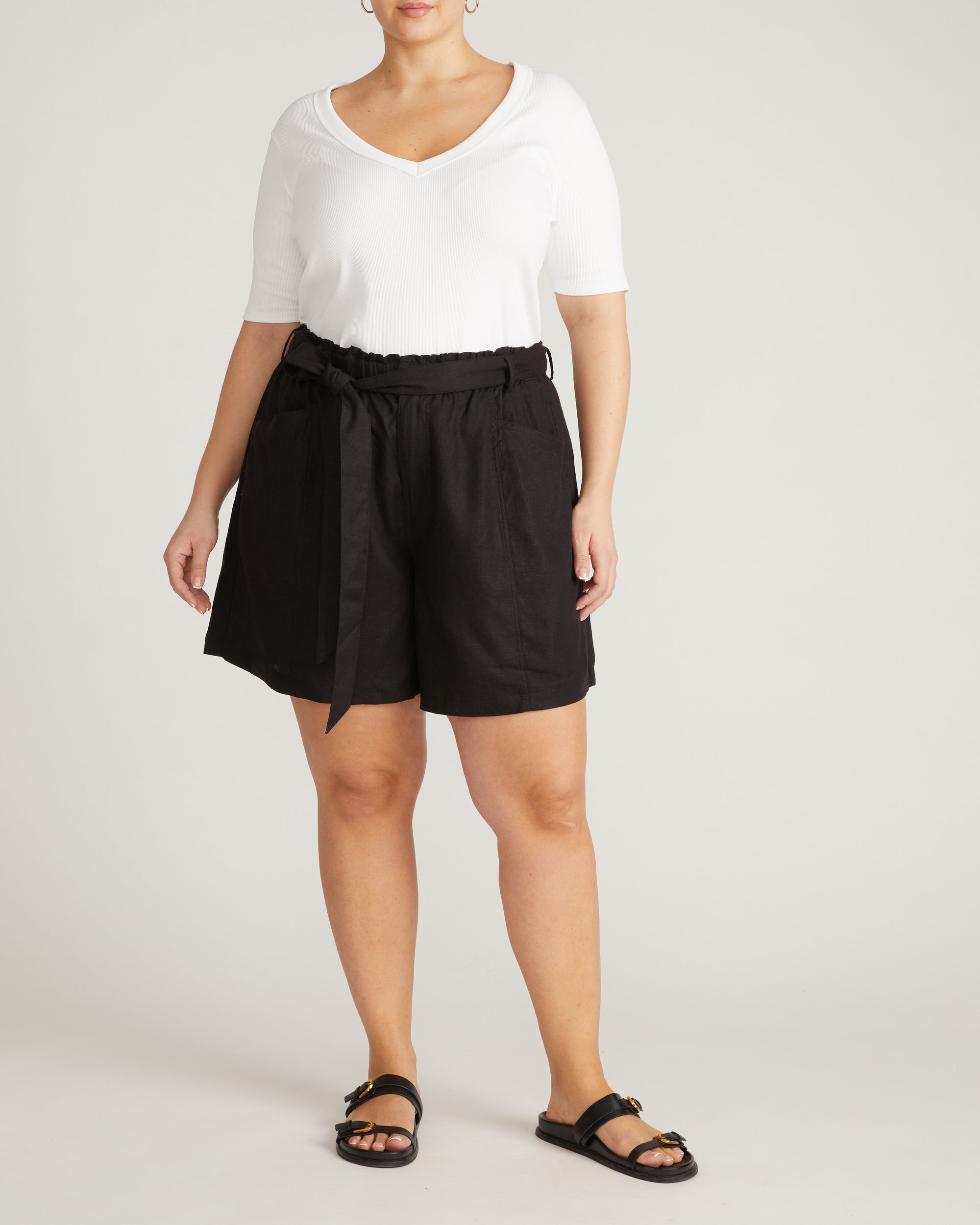 Harbor Stretch Linen Blend Paperbag Shorts - Black | Plus Size & Straight Size Women's Fashion | Universal Standard