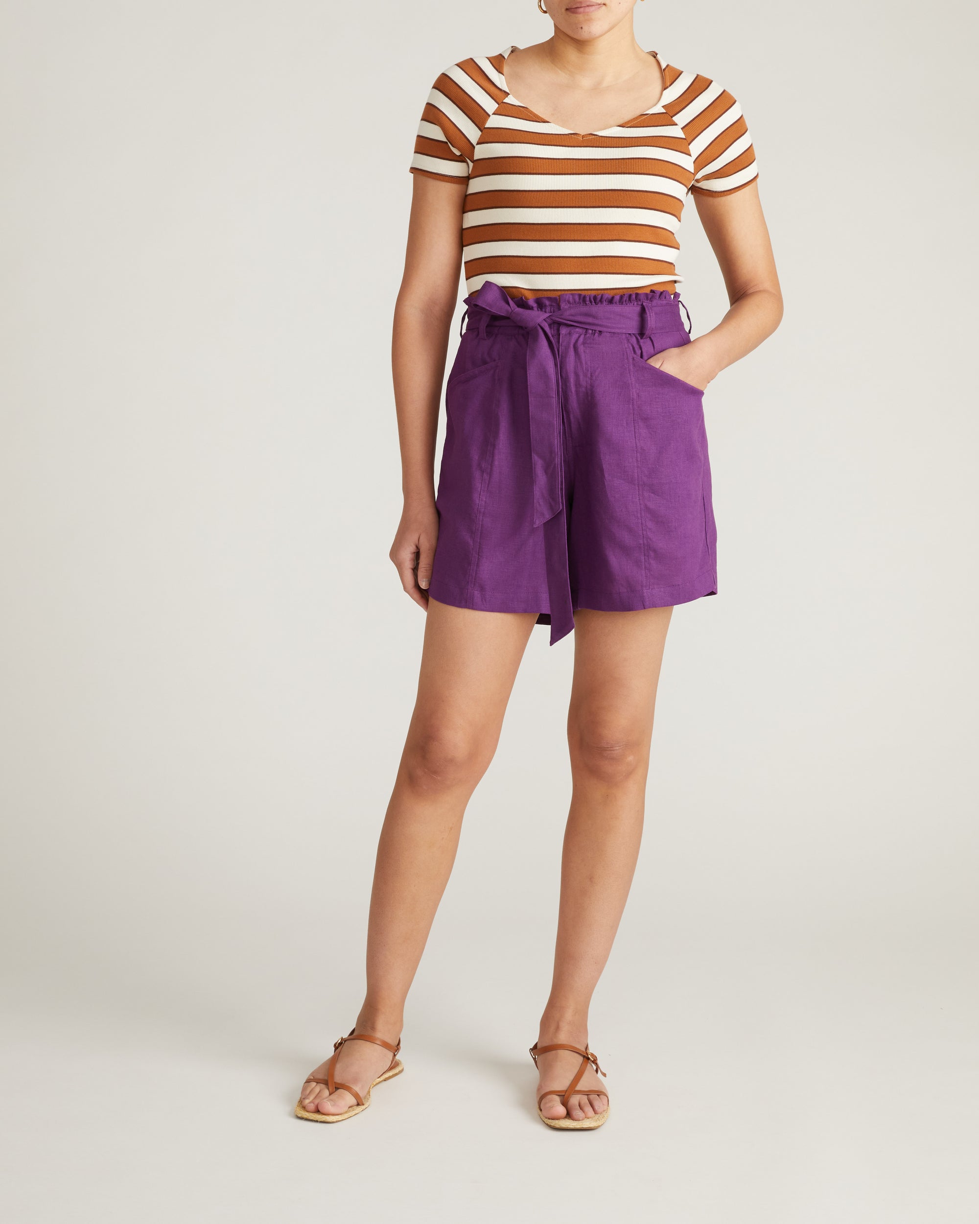 Harbor Stretch Linen Blend Paperbag Shorts - Dreamy Purple | Plus Size & Straight Size Women's Fashion | Universal Standard