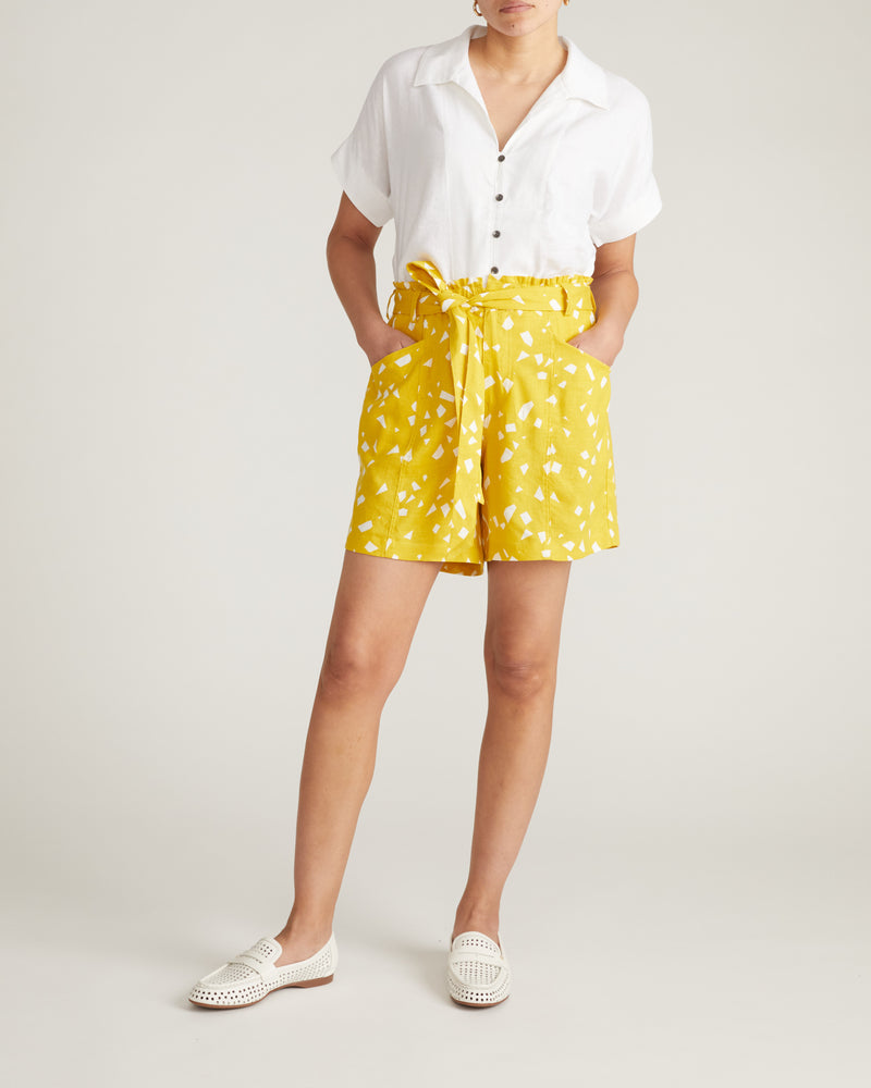 Harbor Stretch Linen Paperbag Shorts - Yellow Confetti Print | Plus Size & Straight Size Women's Fashion | Universal Standard