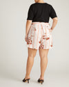 Harbor Stretch Linen Blend Paperbag Shorts - Wild Flower Bouquet Print on Stripes | Plus Size & Straight Size Women's Fashion | Universal Standard