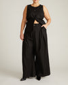 Woman wearing Palais Stretch Linen Wide Leg Pant - Black from Universal Standard