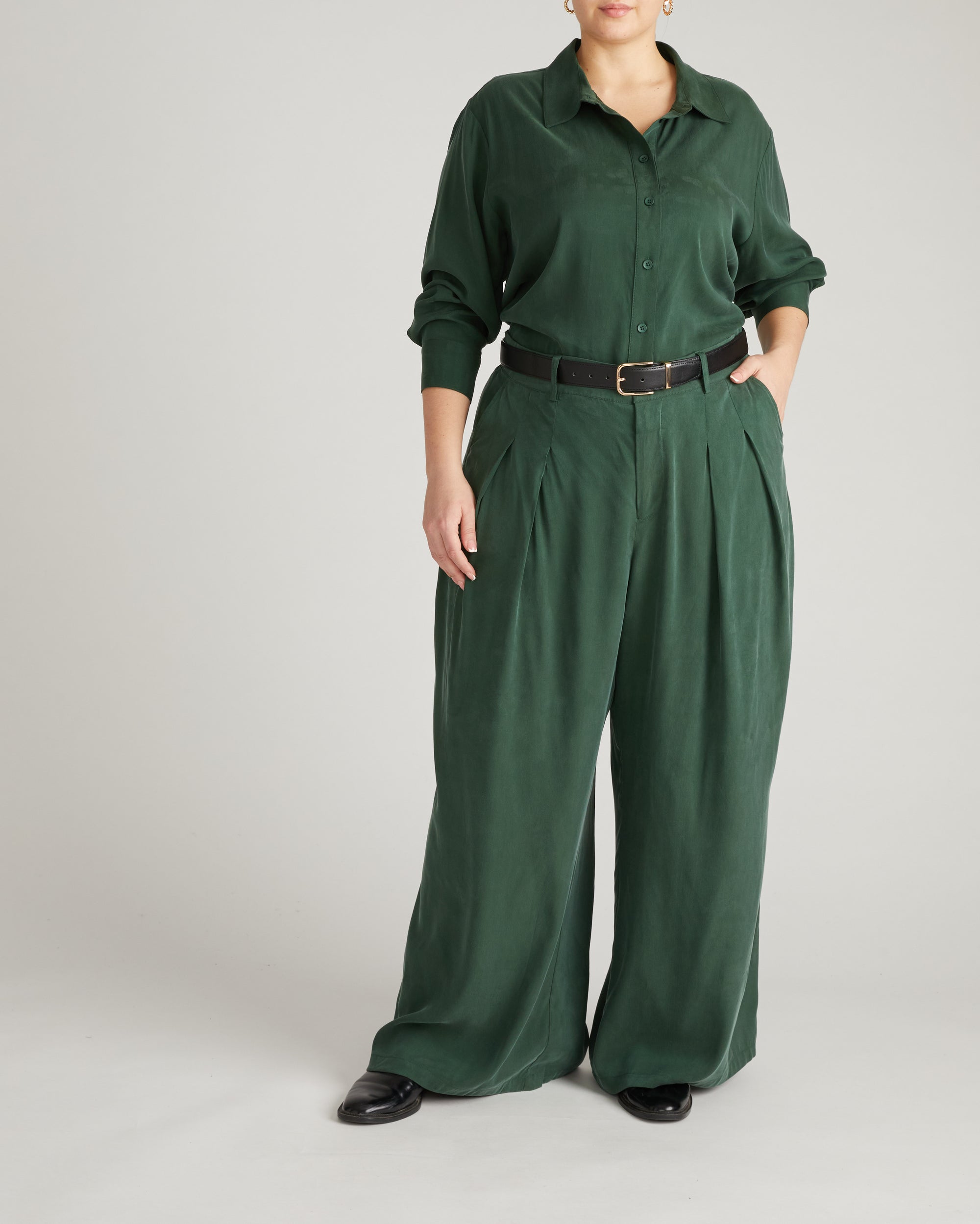 Palais Cooling Cupro Wide Leg Pant - Forest Green