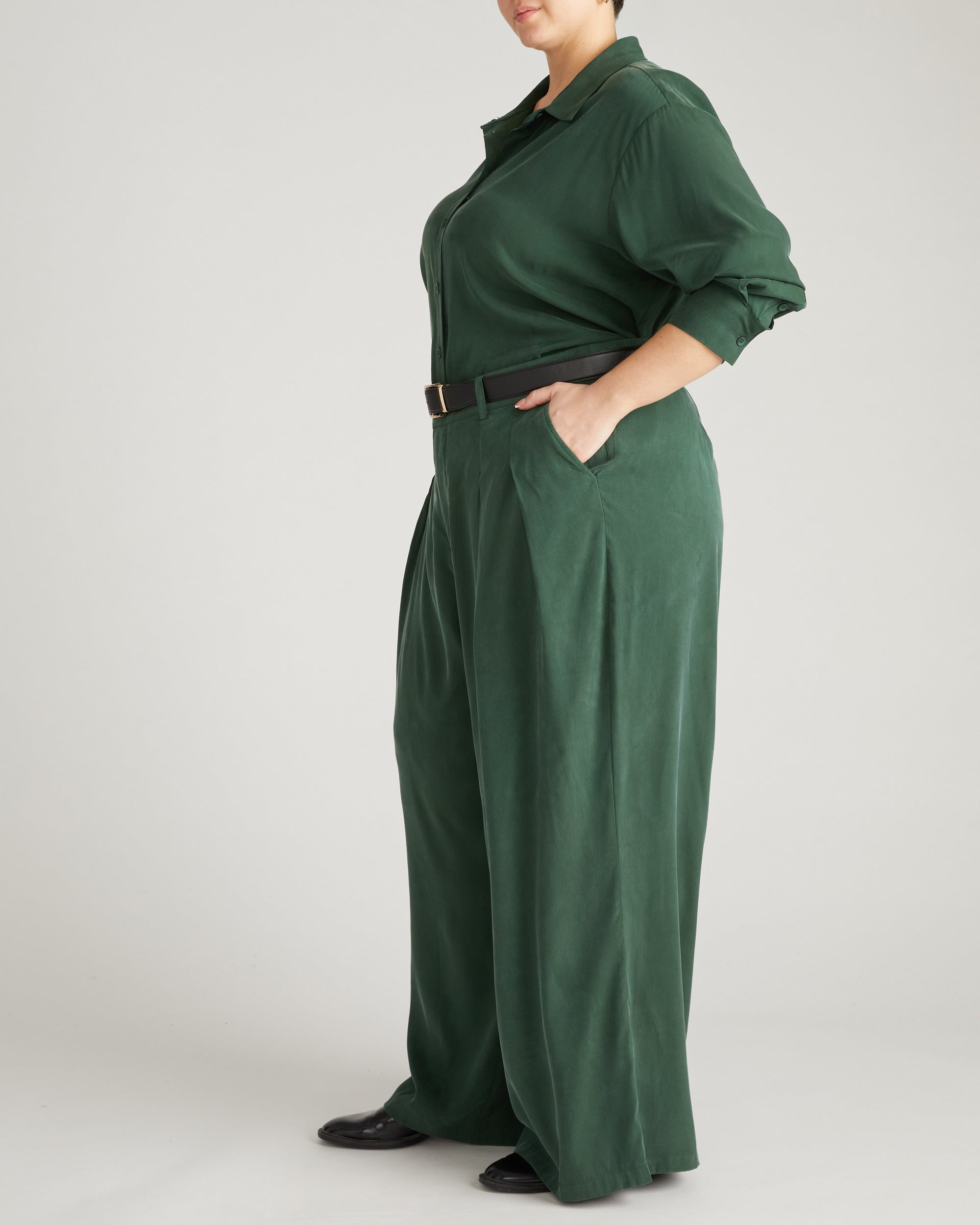 Palais Cooling Cupro Wide Leg Pant - Forest Green