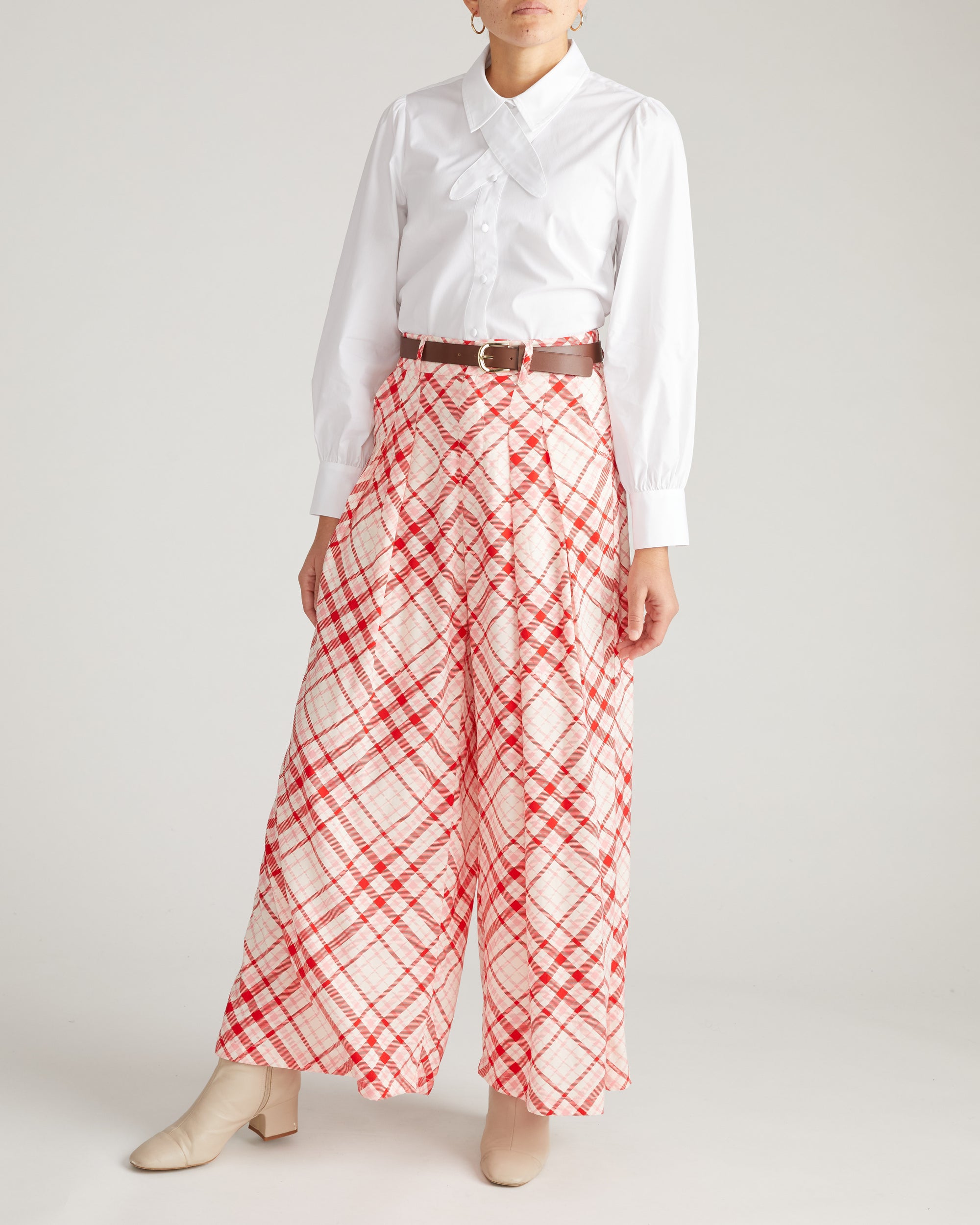 Palais Cooling Cupro Wide Leg Pant - Red Plaid Print
