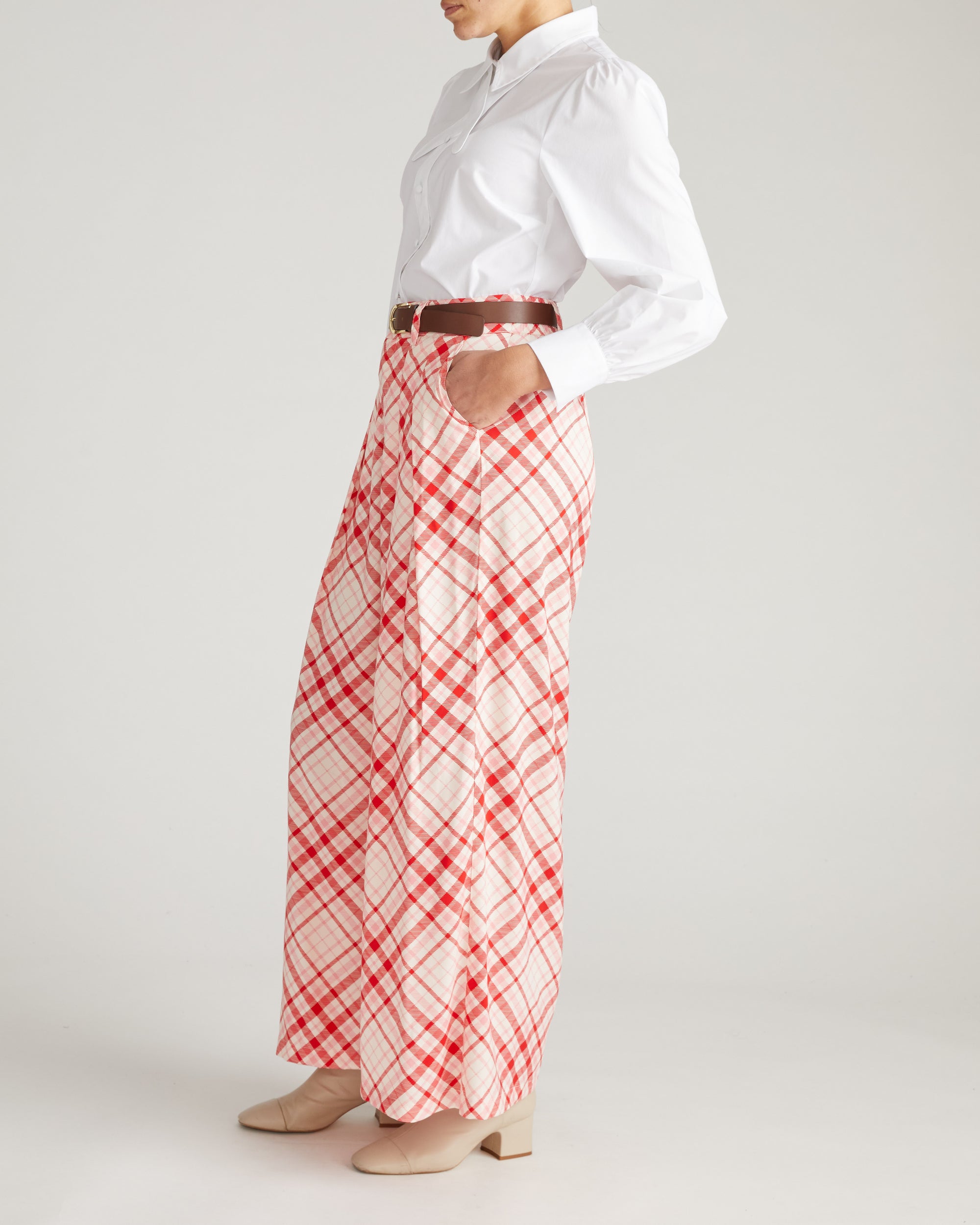 Palais Cooling Cupro Wide Leg Pant - Red Plaid Print