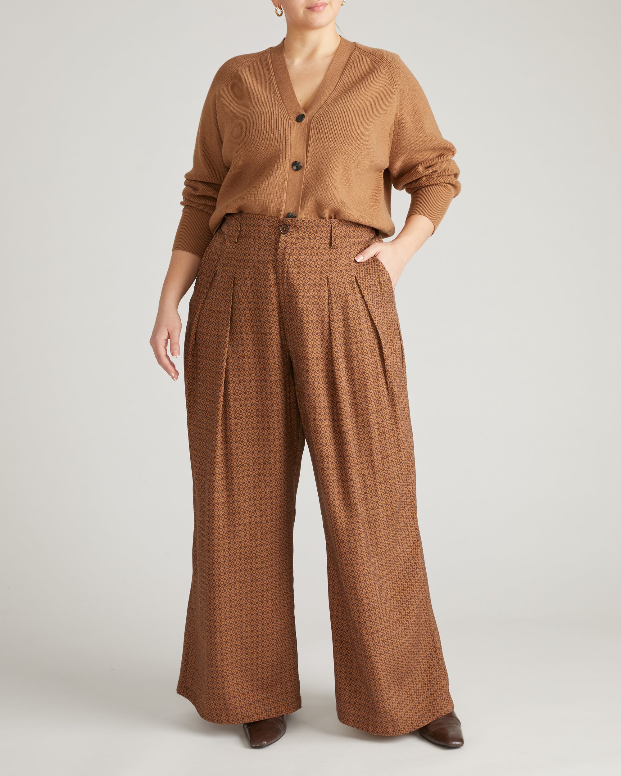 Palais Cooling Cupro Wide Leg Pant - Brown Hacienda Print