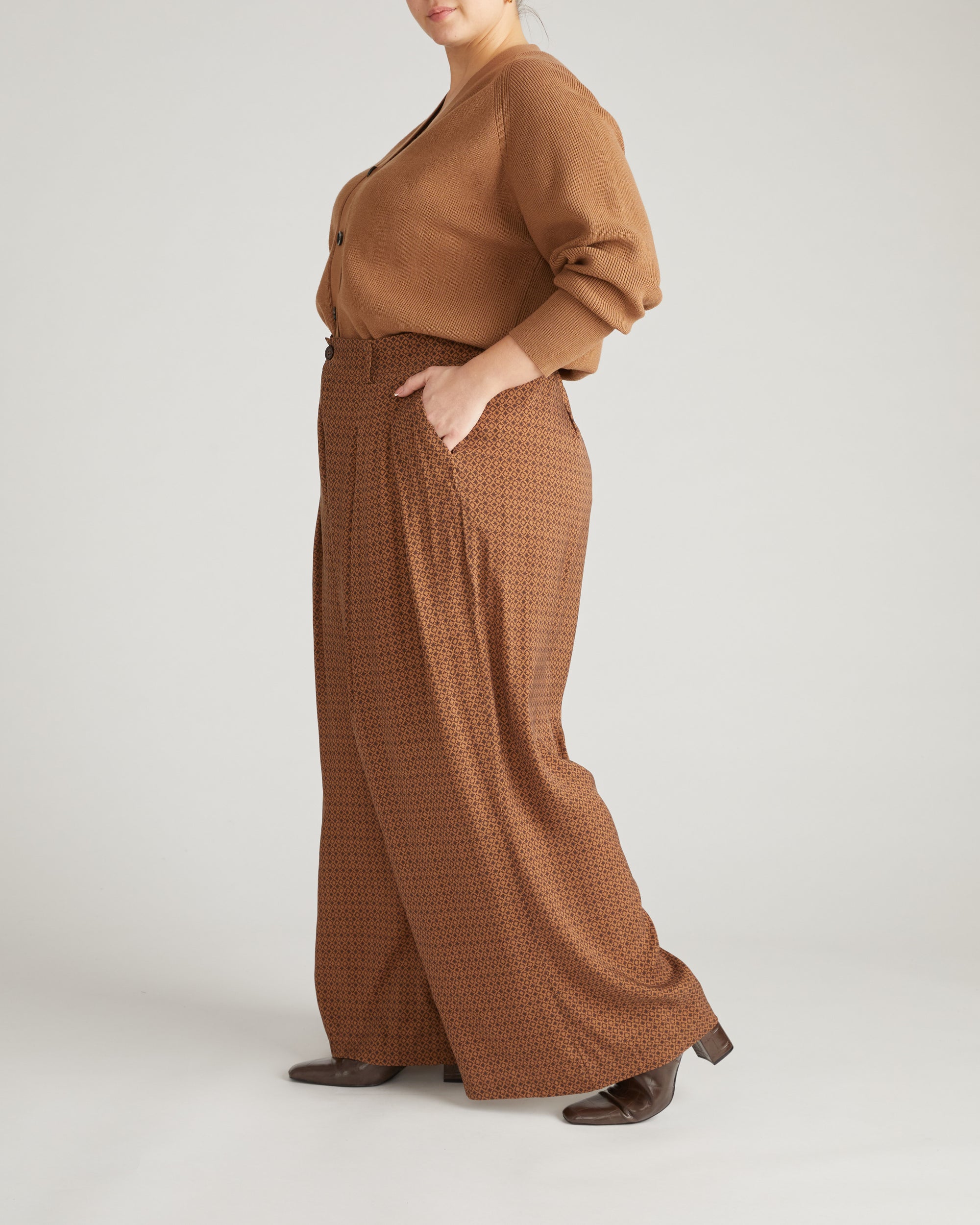 Palais Cooling Cupro Wide Leg Pant - Brown Hacienda Print