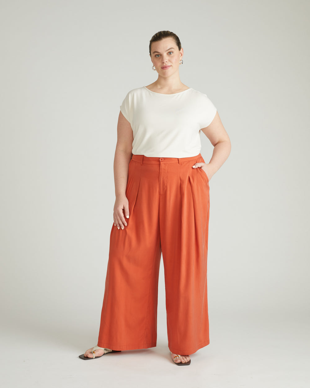 Cooling Cupro Wide Leg Pant - Warm Russet
