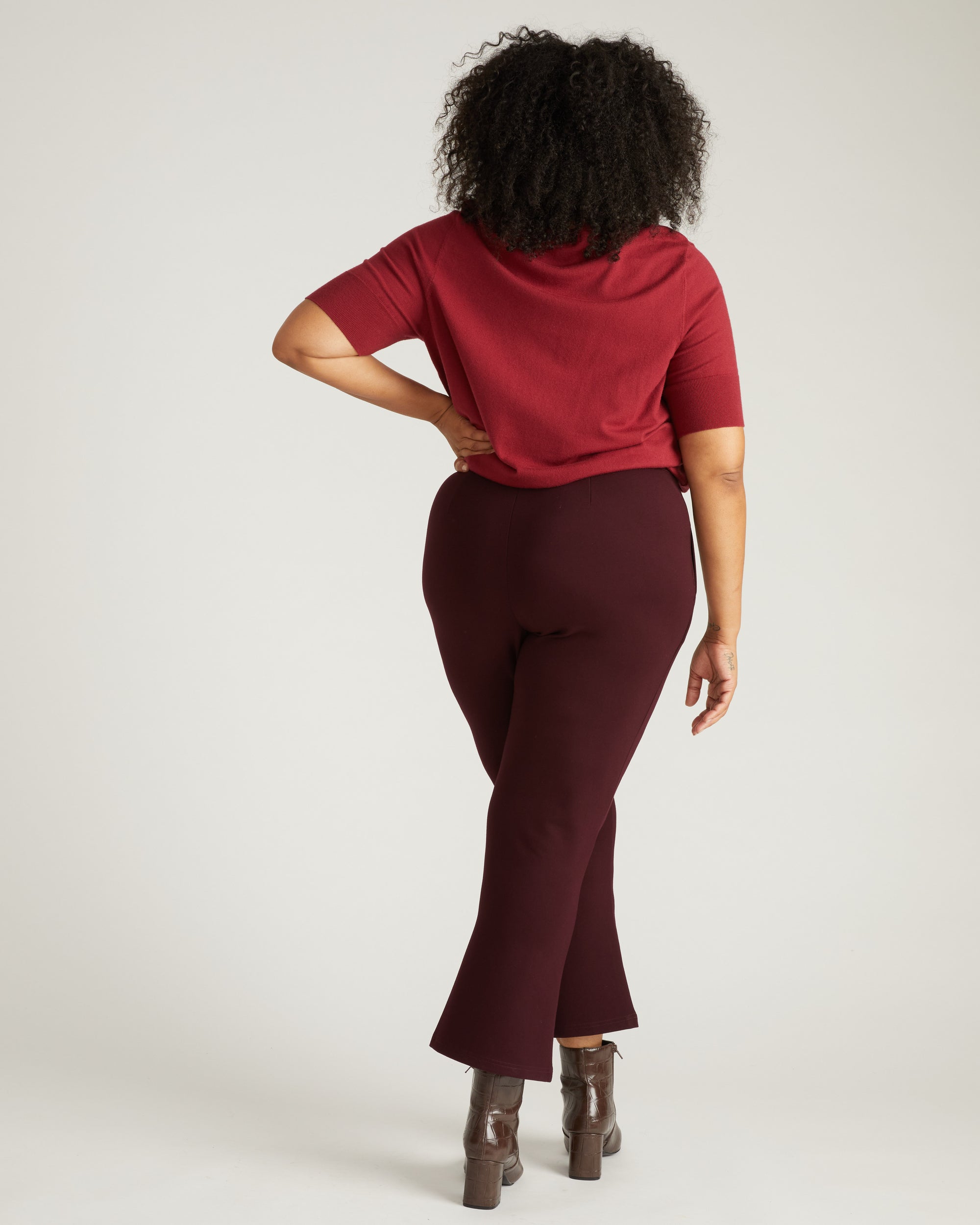 Amaya Ponte Kick Flare Pants - Black Cherry