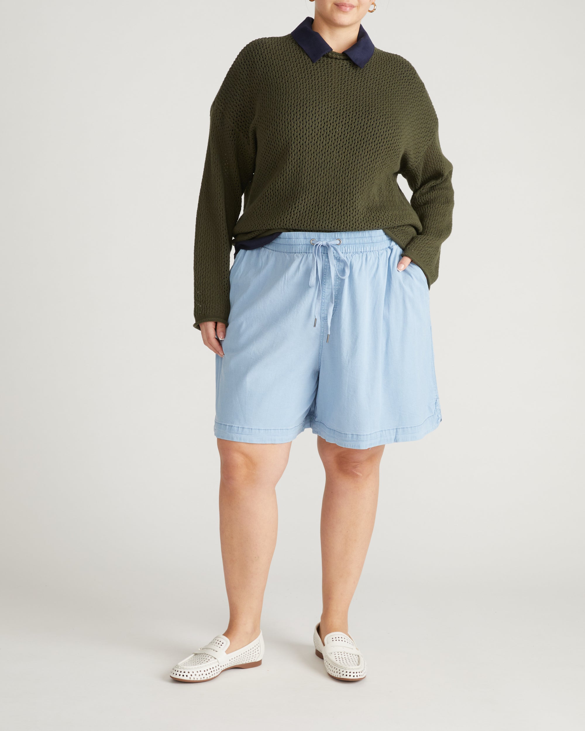 Perfect Tencel Chambray Shorts - Morning Blue | Plus Size & Straight Size Women's Fashion | Universal Standard