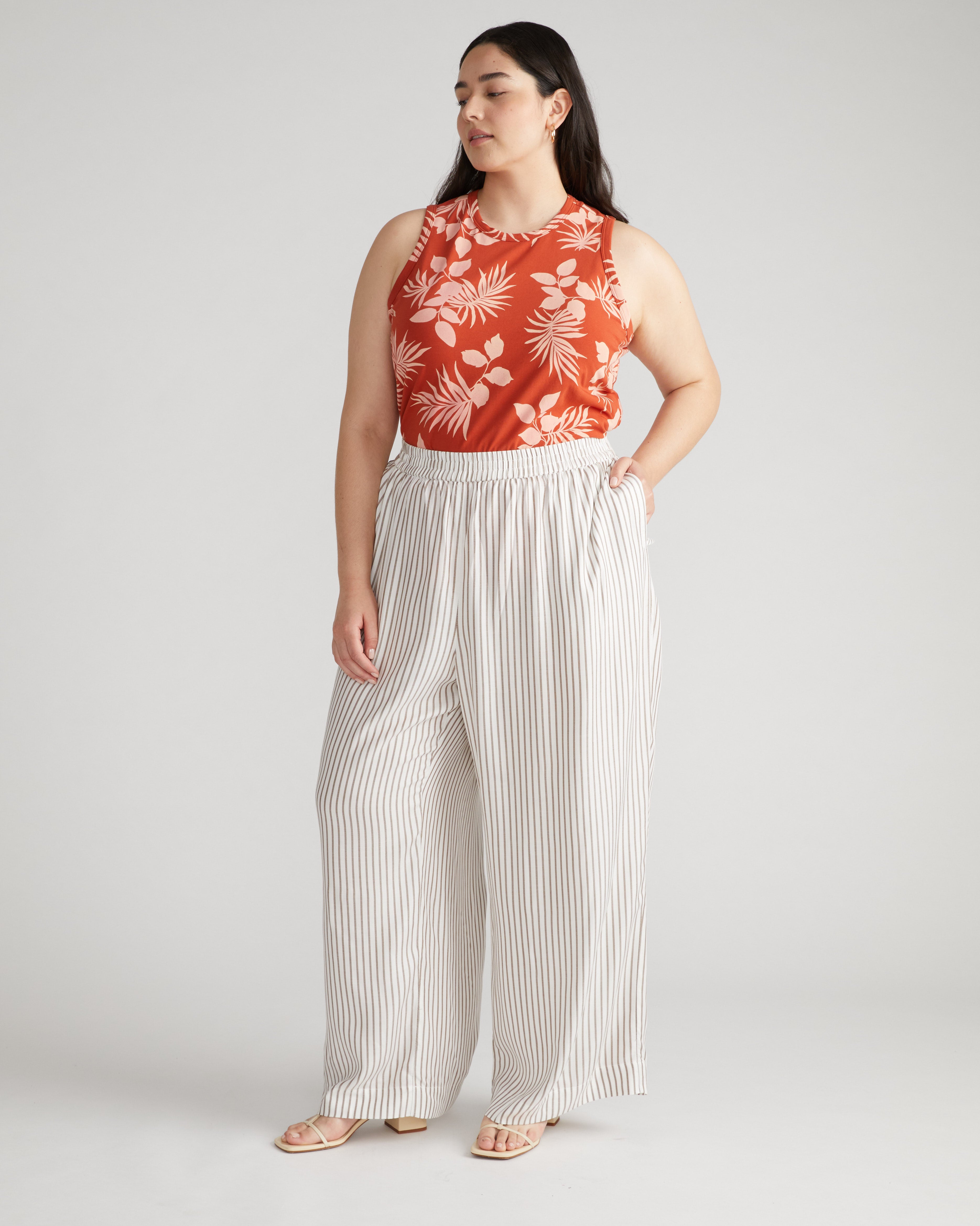 Verbena Voile Pants - White/Beige Stripe