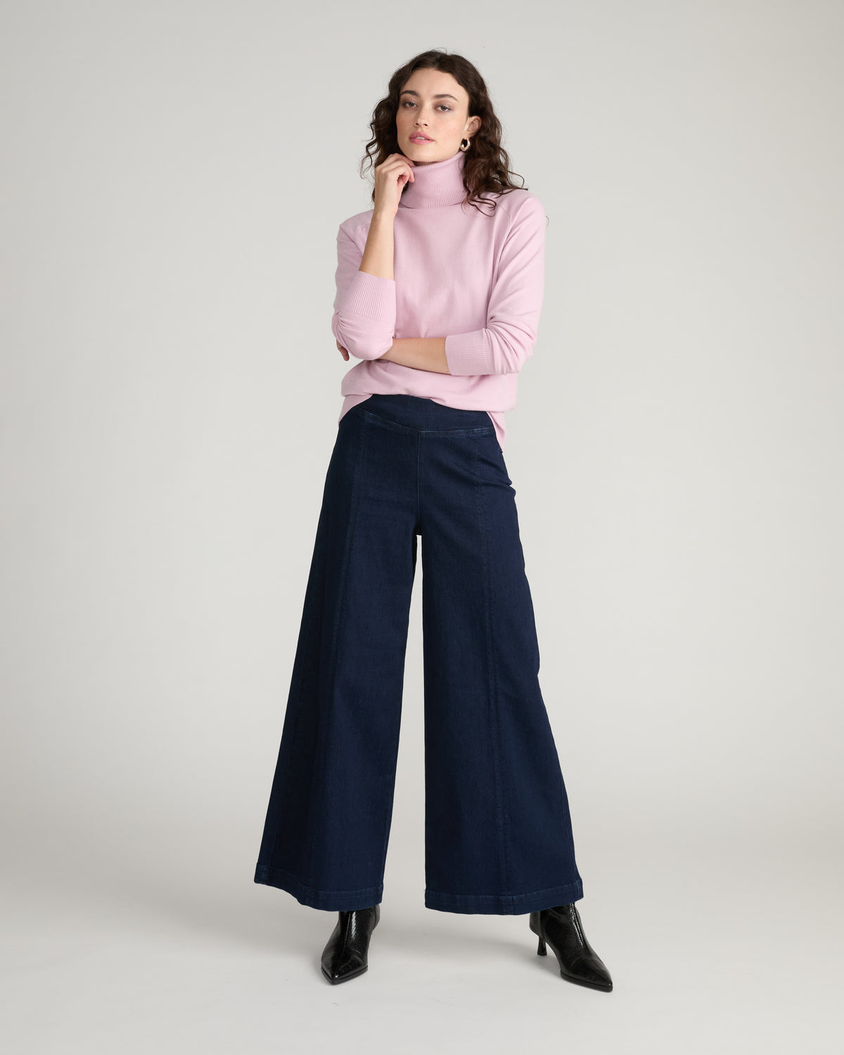 Olivia Side-Zip Pintuck Wide Leg Jeans - Dark Indigo