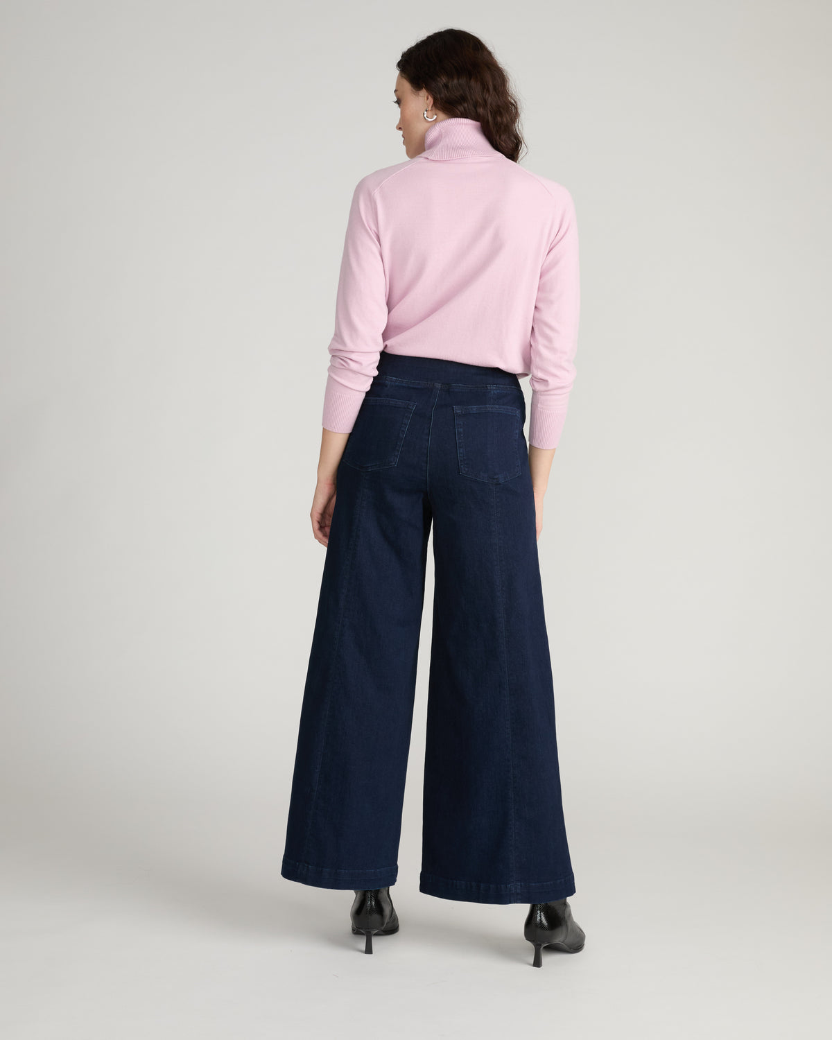 Olivia Side-Zip Pintuck Wide Leg Jeans - Dark Indigo
