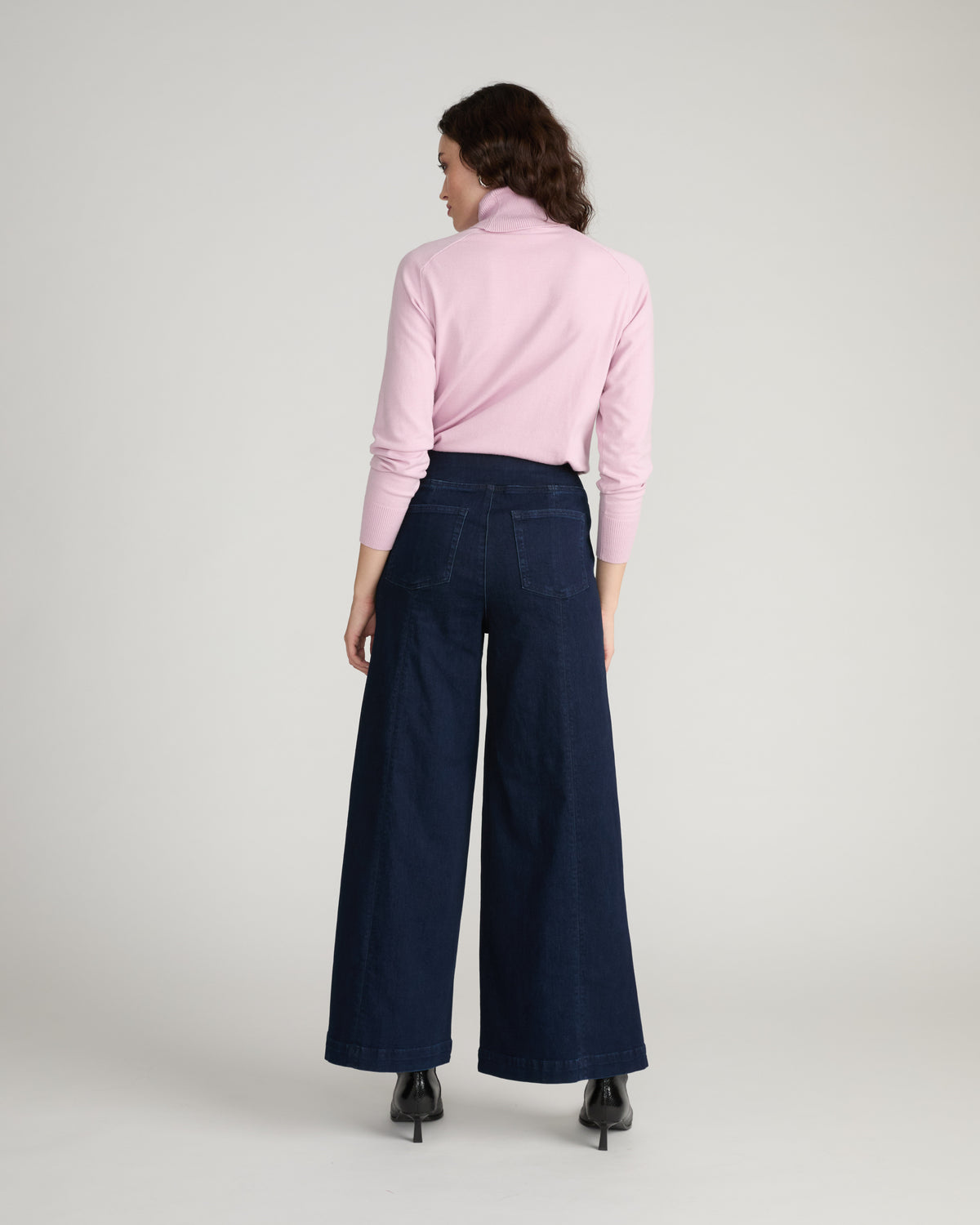 Olivia Side-Zip Pintuck Wide Leg Jeans - Dark Indigo